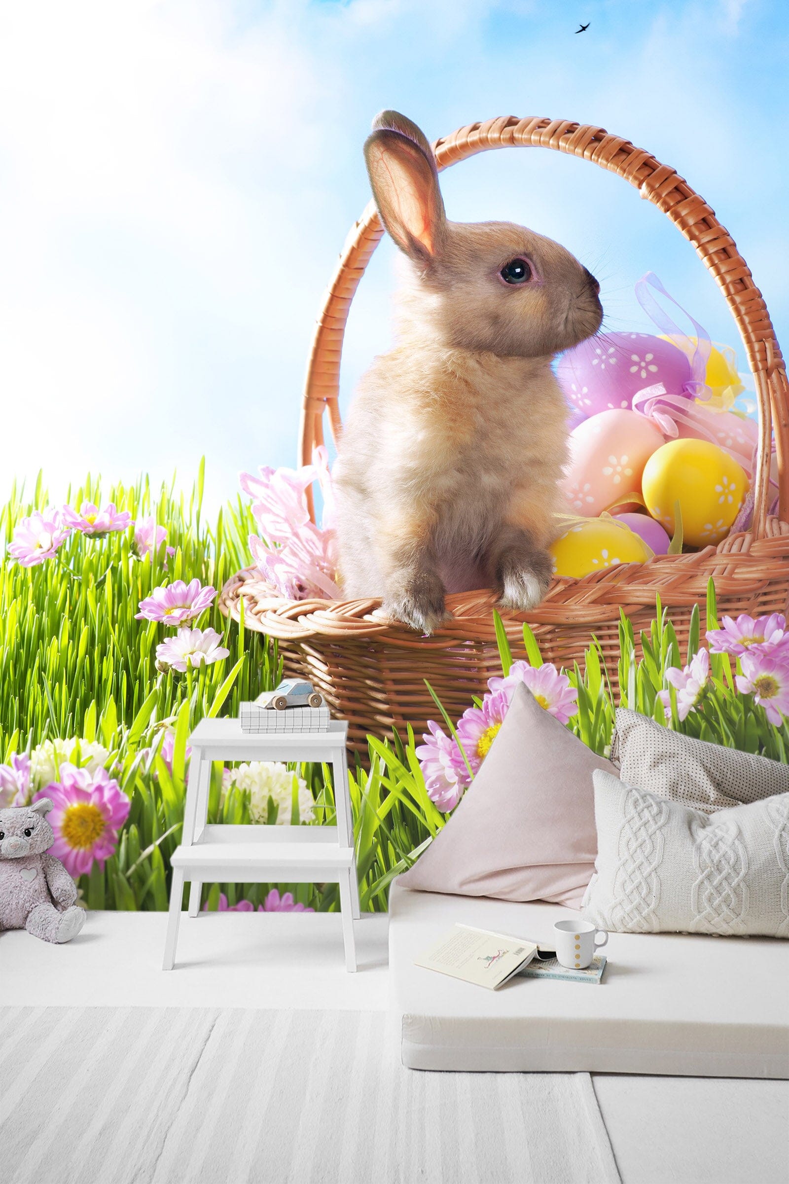3D Rabbit Flower Basket 144 Wall Murals Wallpaper AJ Wallpaper 2 