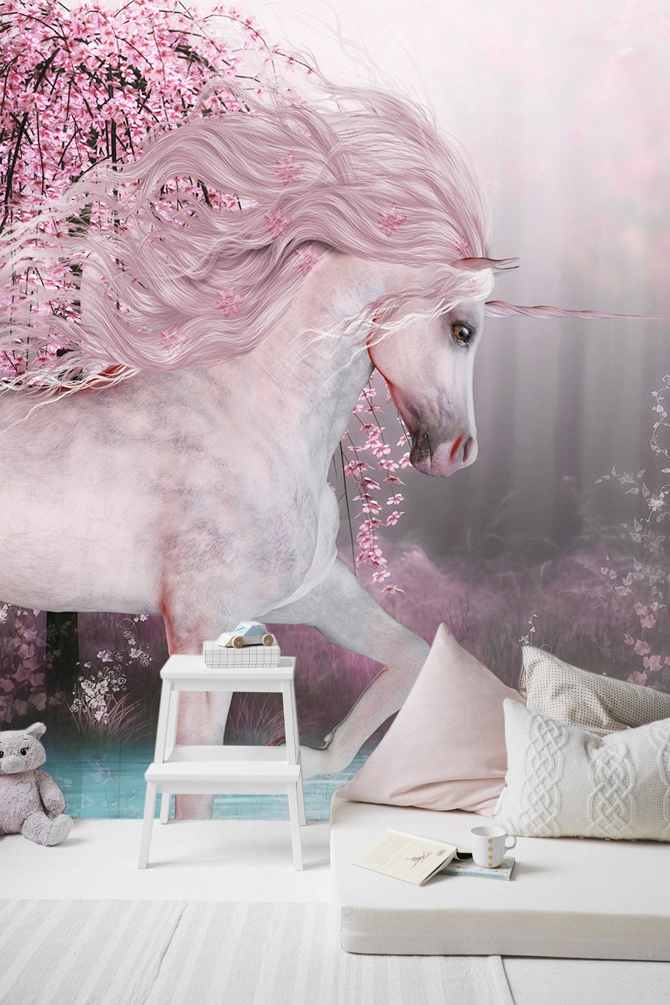 3D Plum Blossom White Horse 031 Wallpaper AJ Wallpaper 