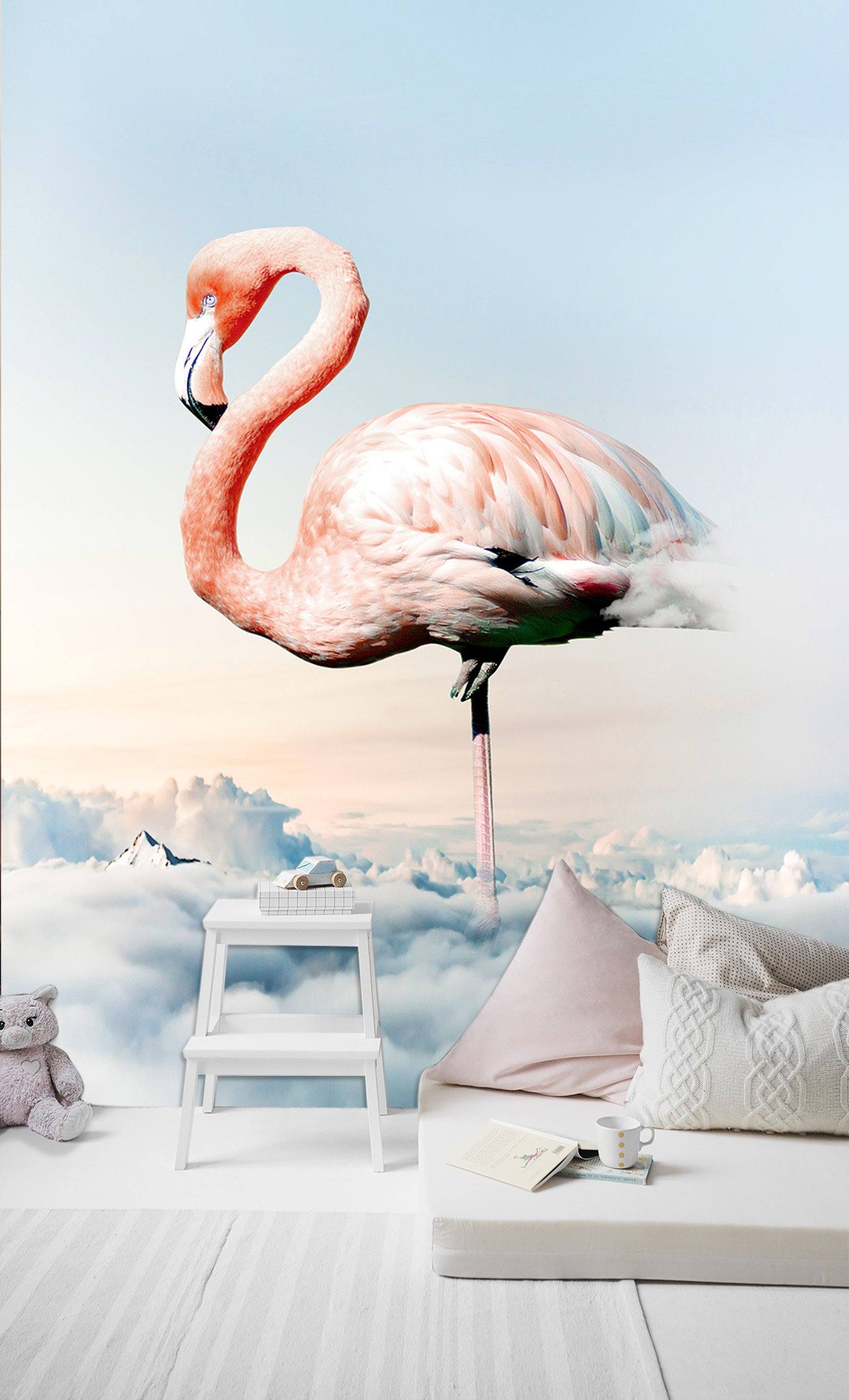 3D White Clouds Flamingo 703 Wallpaper AJ Wallpaper 