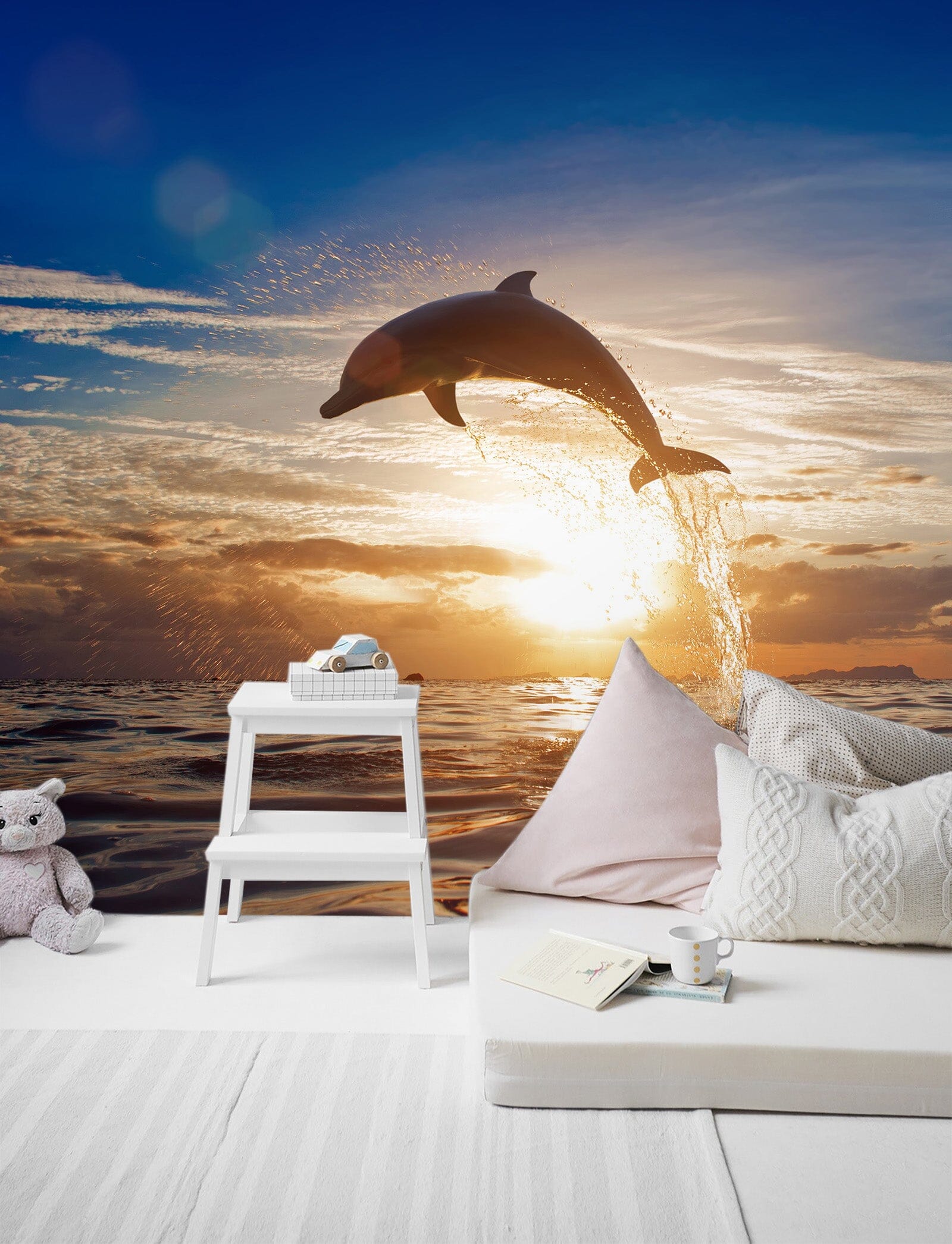 3D Sunset Dolphin 048 Wall Murals Wallpaper AJ Wallpaper 2 