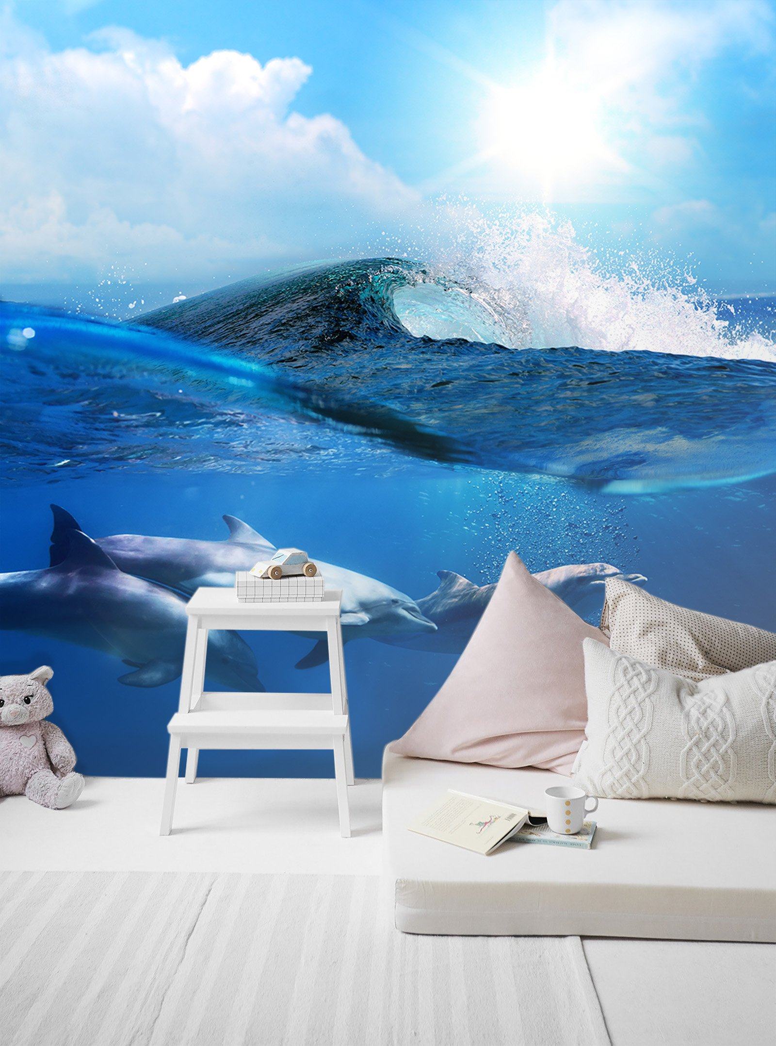 3D Dolphin Group Wave 108 Wallpaper AJ Wallpaper 