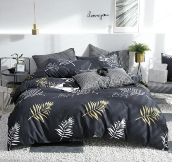 3D Leaves On Black 16066 Bed Pillowcases Quilt