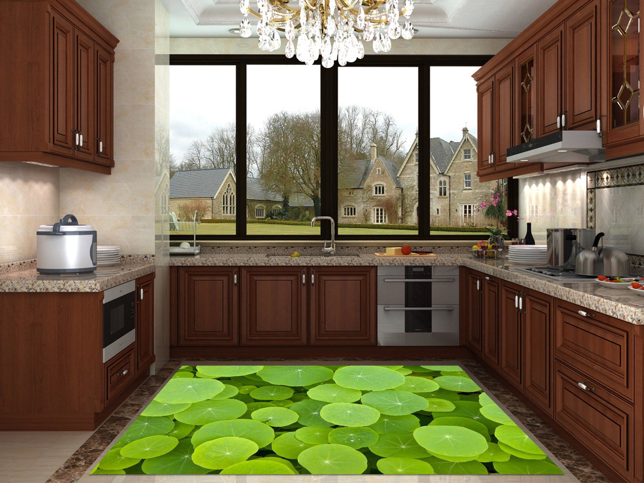 3D Pretty Green Plants Kitchen Mat Floor Mural Wallpaper AJ Wallpaper 