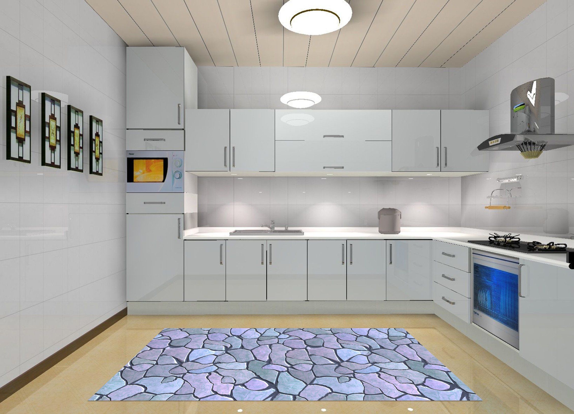 3D Smooth Stone Blocks Kitchen Mat Floor Mural Wallpaper AJ Wallpaper 