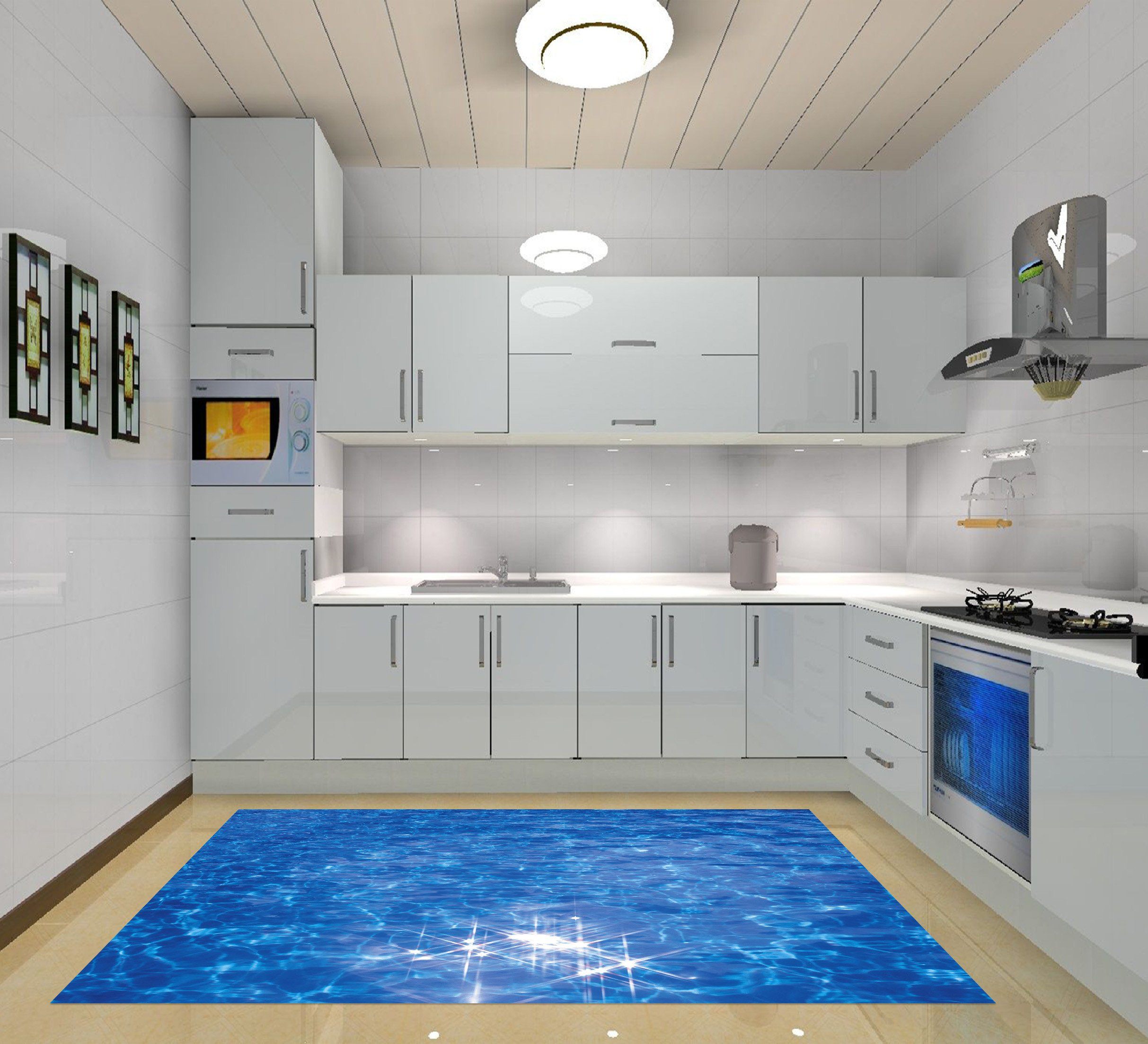 3D Dazzling Blue Sea 061 Kitchen Mat Floor Mural Wallpaper AJ Wallpaper 
