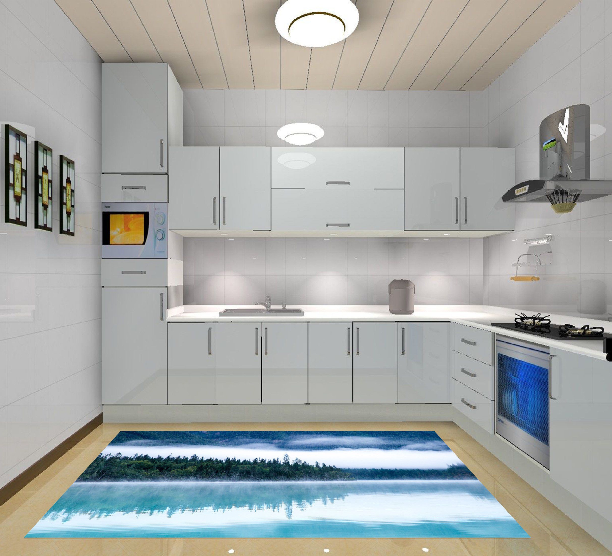 3D Misty Lake 620 Kitchen Mat Floor Mural Wallpaper AJ Wallpaper 
