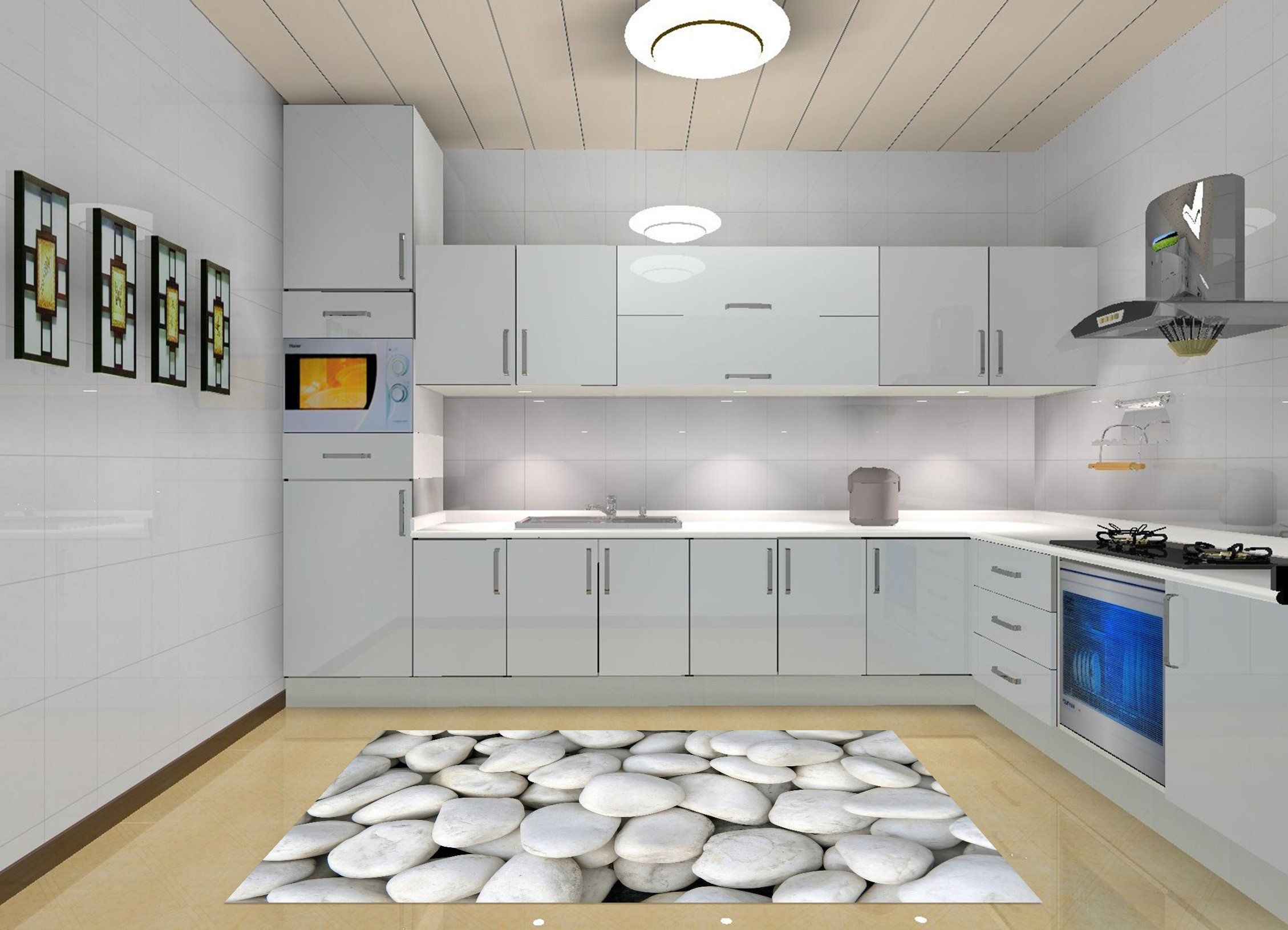 3D White Stones Kitchen Mat Floor Mural Wallpaper AJ Wallpaper 