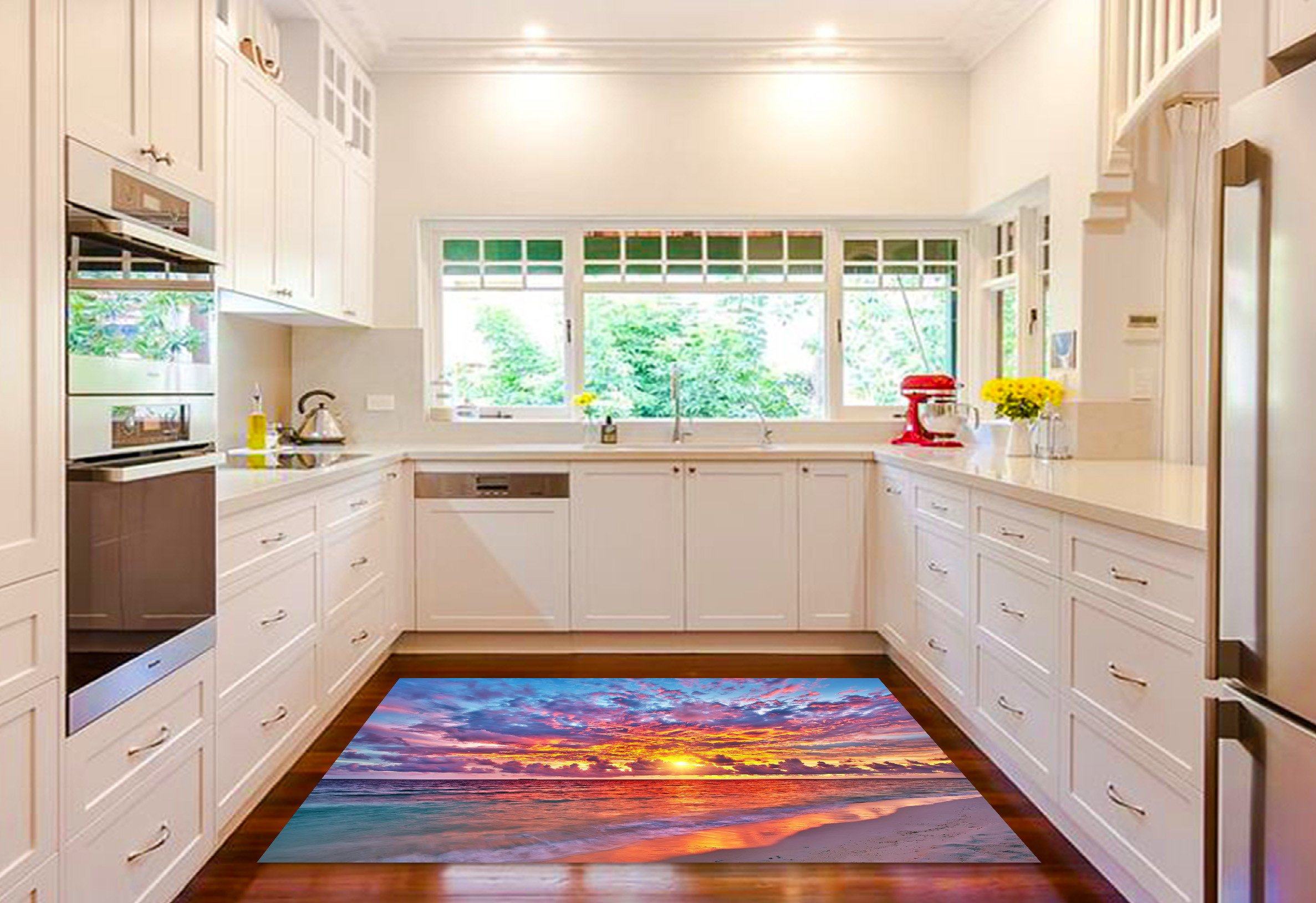 3D Sea Sunset Glow Kitchen Mat Floor Mural Wallpaper AJ Wallpaper 