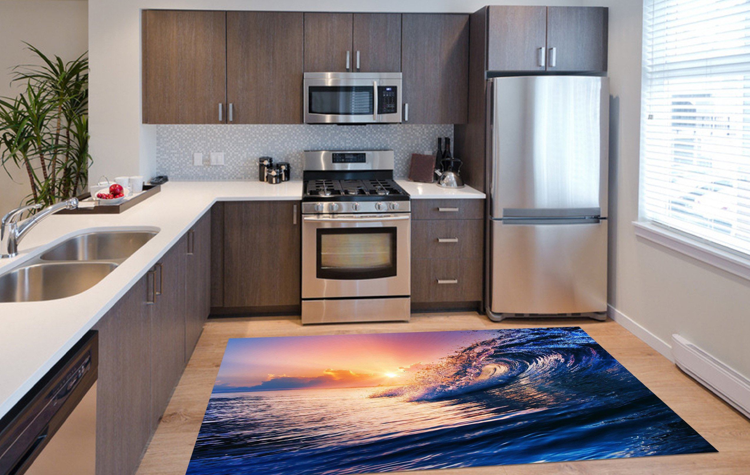 3D Sunset Sea Wave 06 Kitchen Mat Floor Mural Wallpaper AJ Wallpaper 