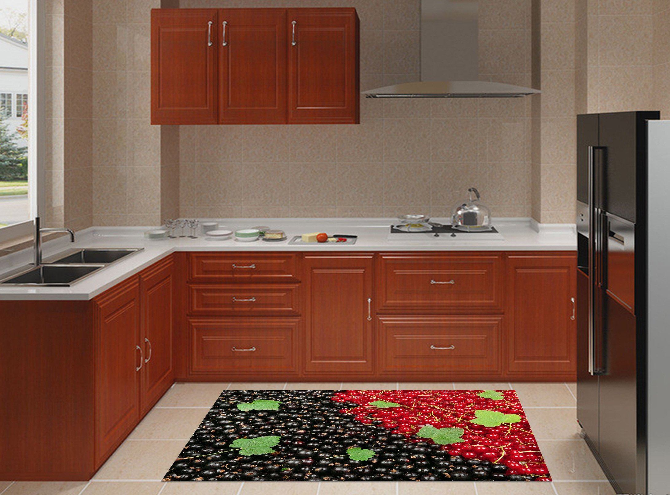 3D Cherry And Leaves Kitchen Mat Floor Mural Wallpaper AJ Wallpaper 