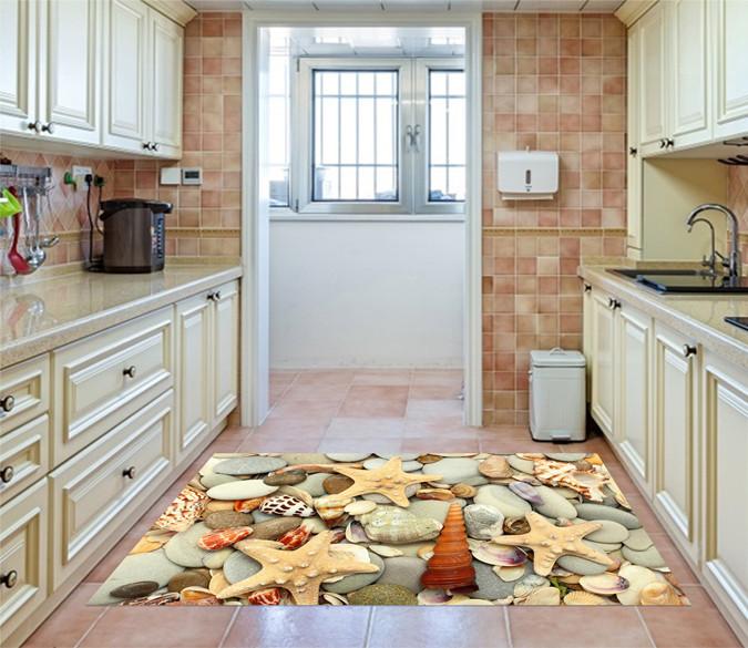 3D Beach Rock Shells Kitchen Mat Floor Mural Wallpaper AJ Wallpaper 