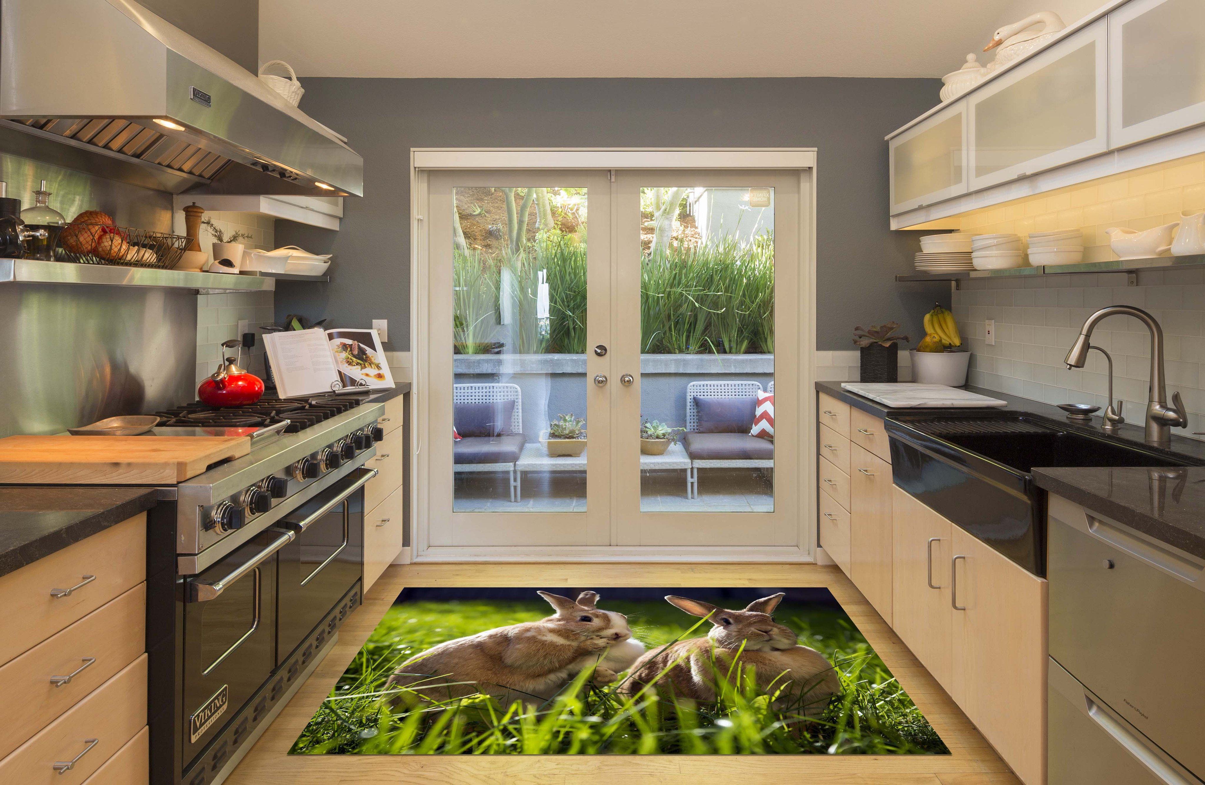 3D Grassland Rabbits 652 Kitchen Mat Floor Mural Wallpaper AJ Wallpaper 