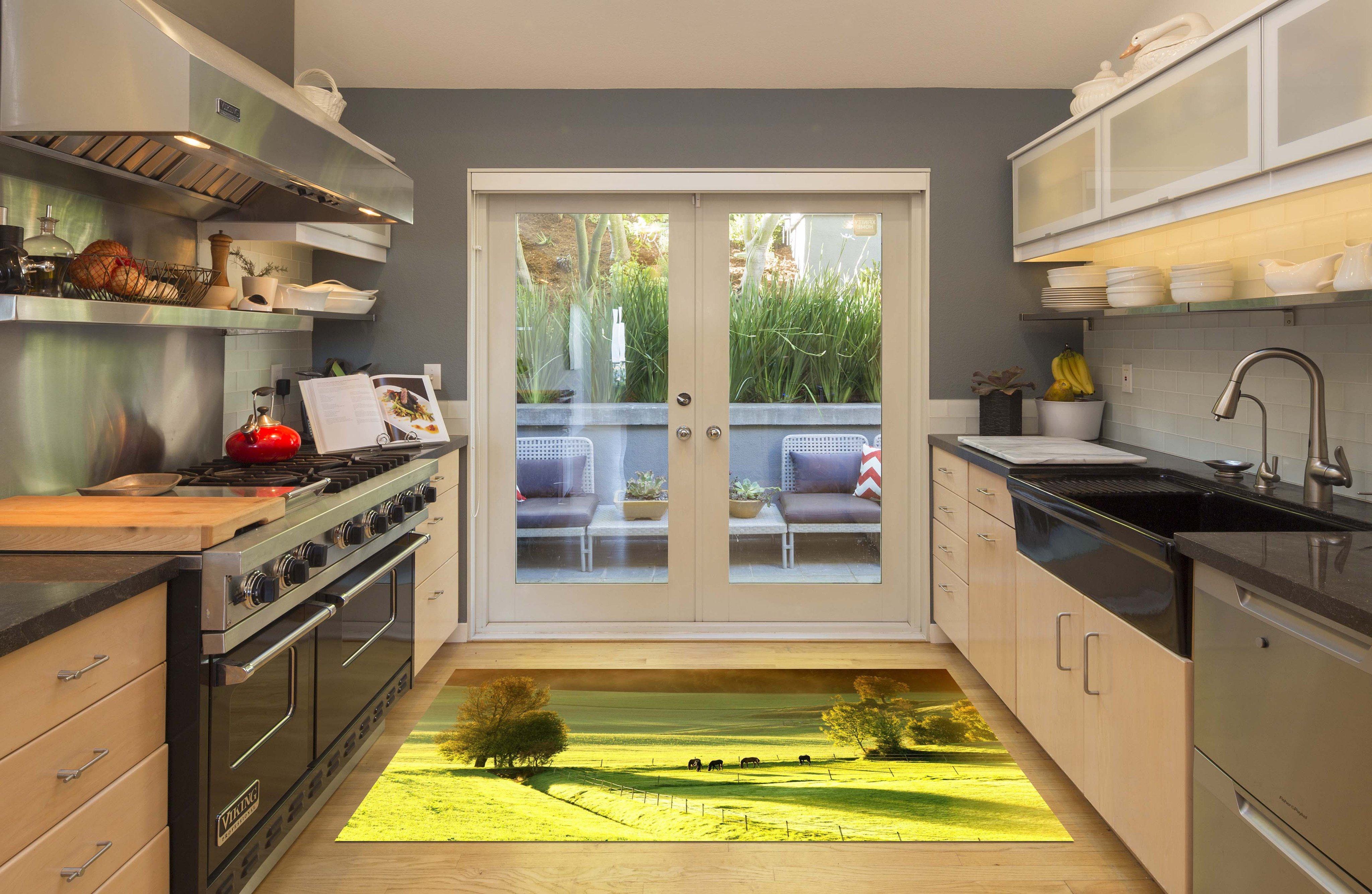 3D Green Ranch Horses 511 Kitchen Mat Floor Mural Wallpaper AJ Wallpaper 