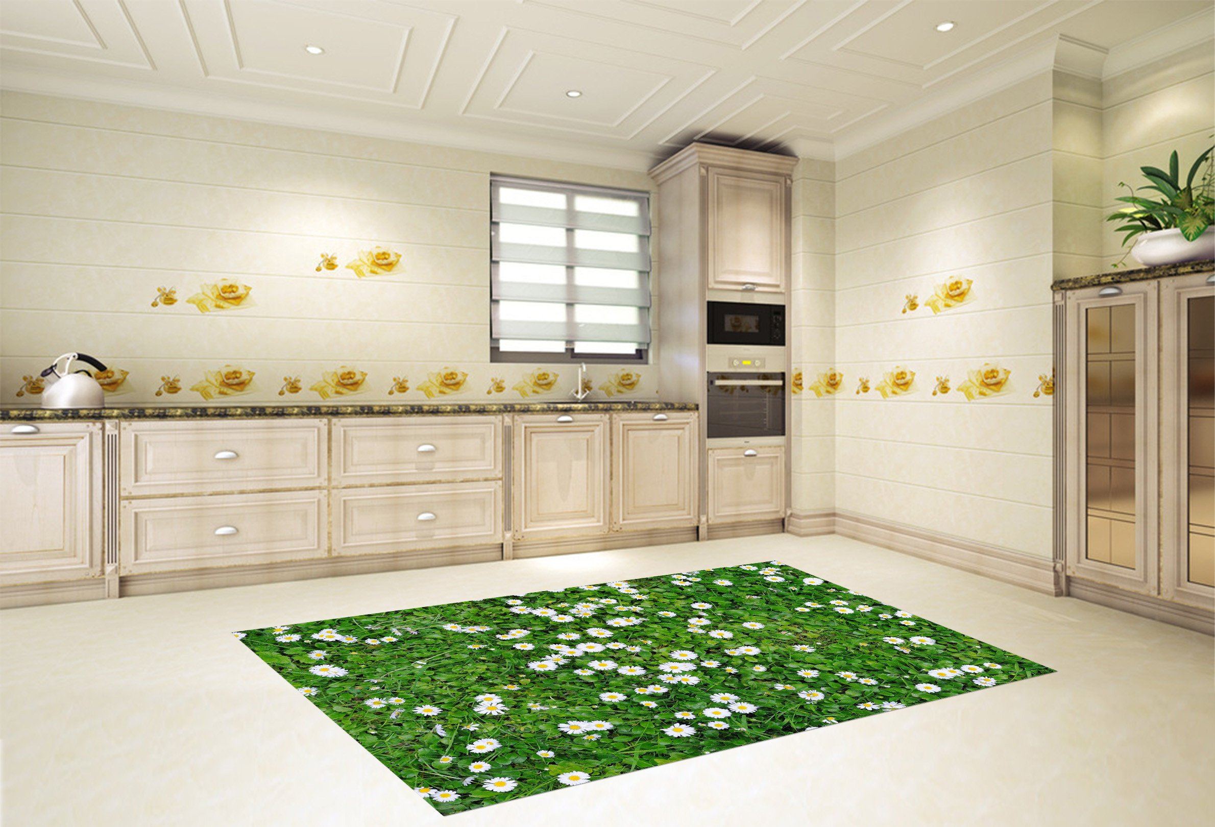 3D Grass Flowers Kitchen Mat Floor Mural Wallpaper AJ Wallpaper 