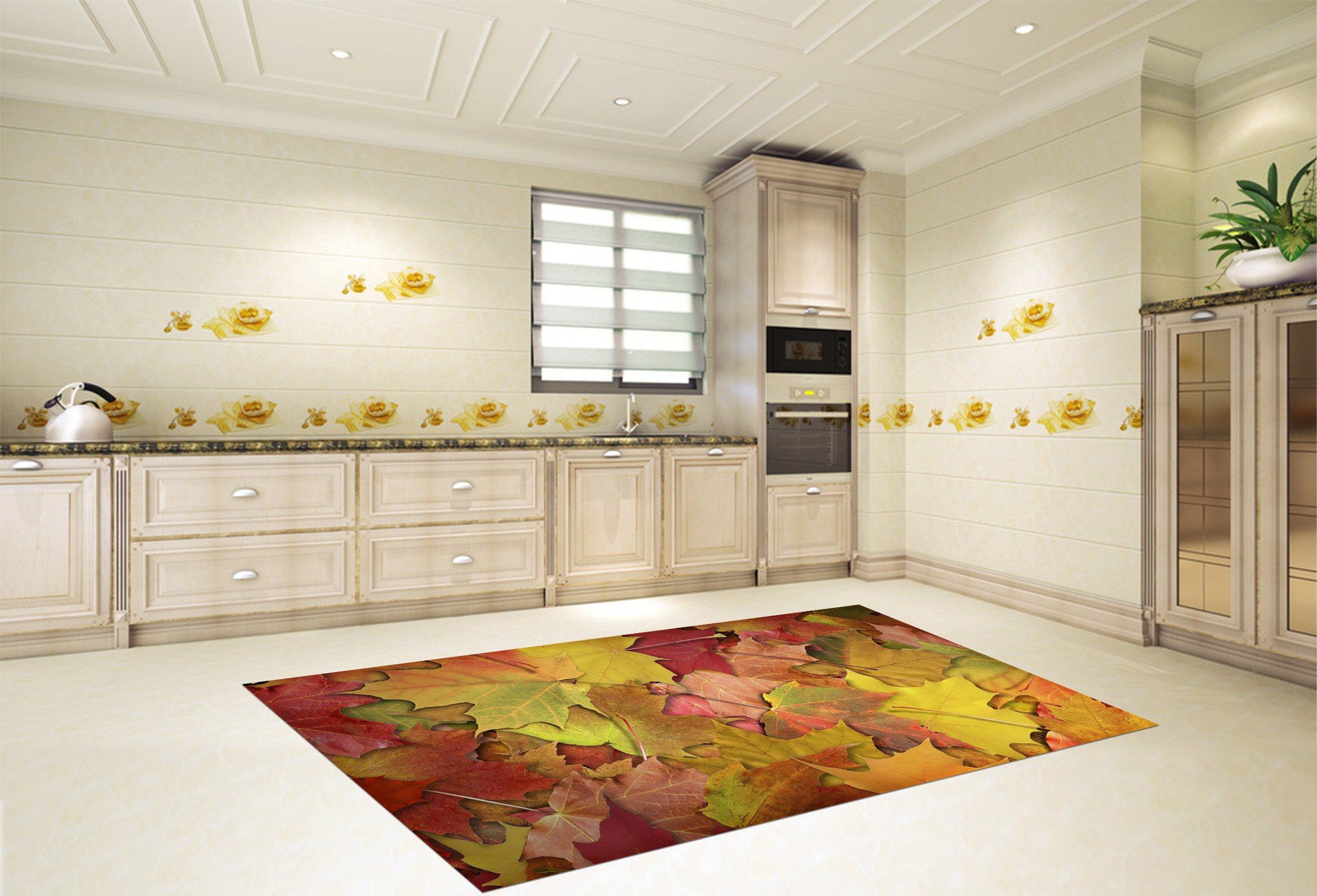 3D Fallen Leaves Pattern Kitchen Mat Floor Mural Wallpaper AJ Wallpaper 