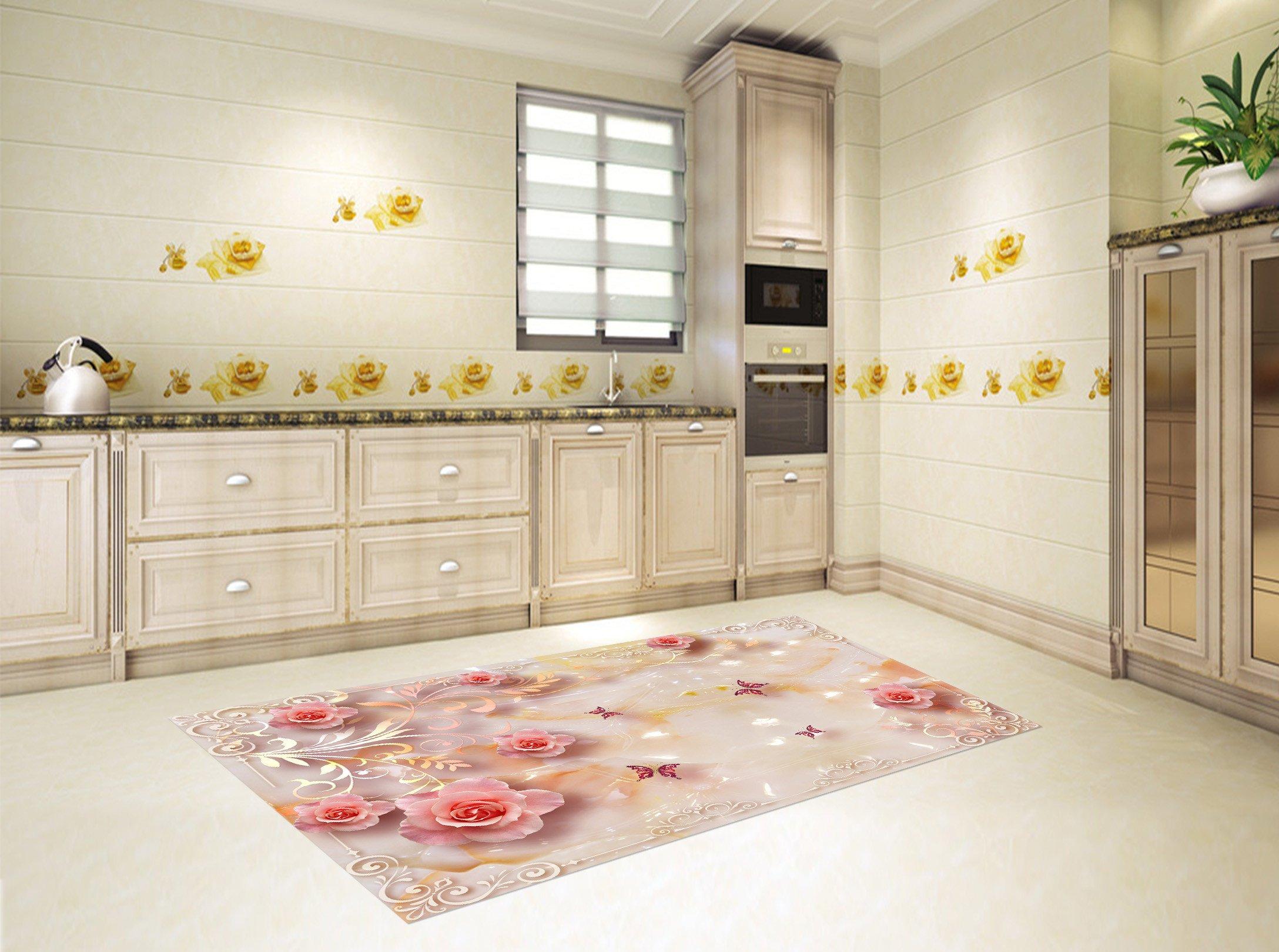 3D Flowers And Butterflies Kitchen Mat Floor Mural Wallpaper AJ Wallpaper 