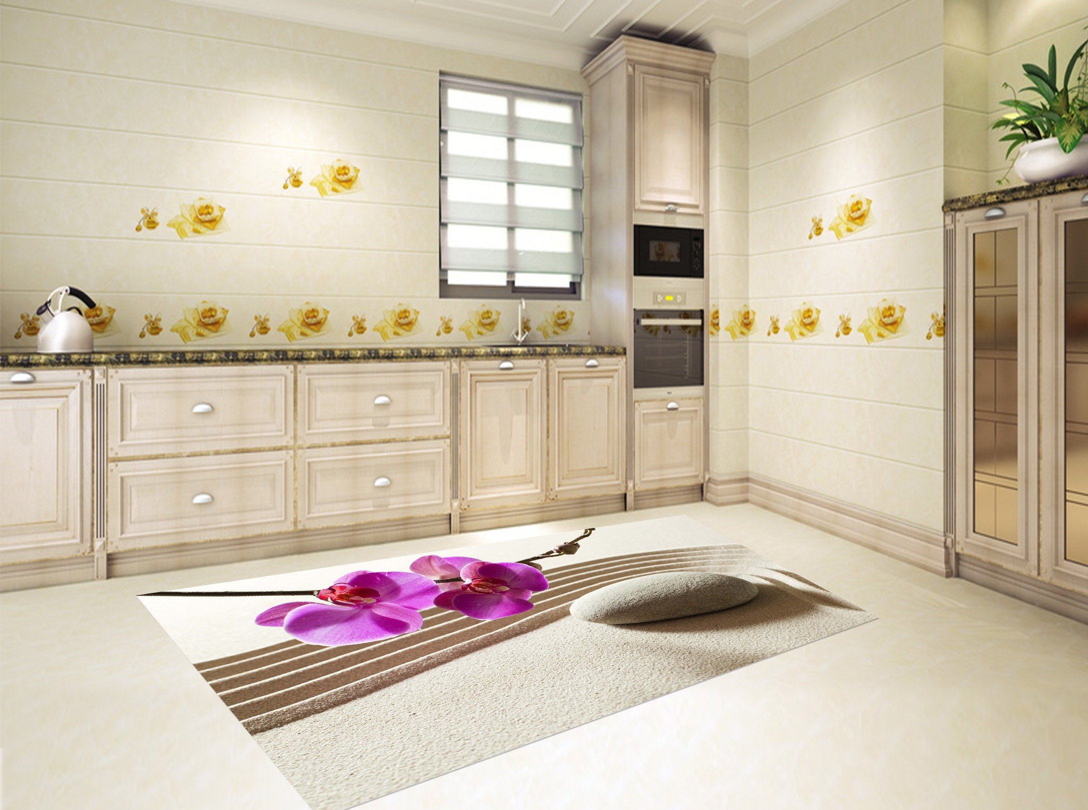 3D Phalaenopsis Stones 90 Kitchen Mat Floor Mural Wallpaper AJ Wallpaper 
