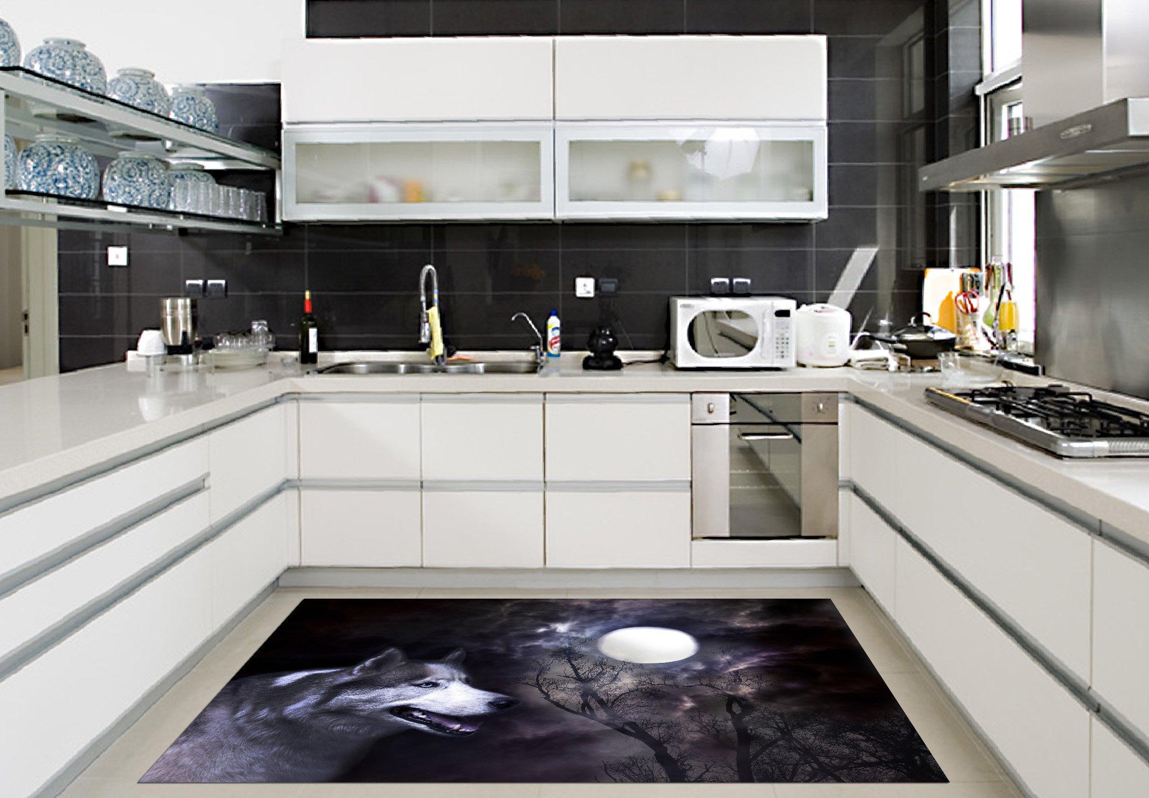 3D Bright Moon Wolf 649 Kitchen Mat Floor Mural Wallpaper AJ Wallpaper 