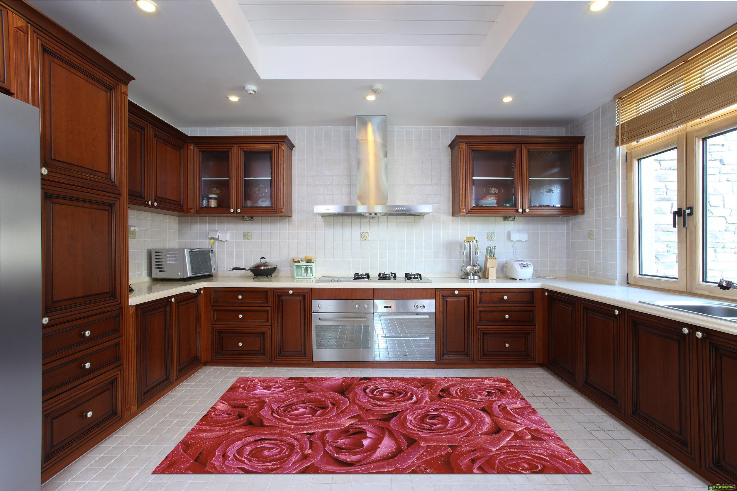 3D Roses Dews Kitchen Mat Floor Mural Wallpaper AJ Wallpaper 