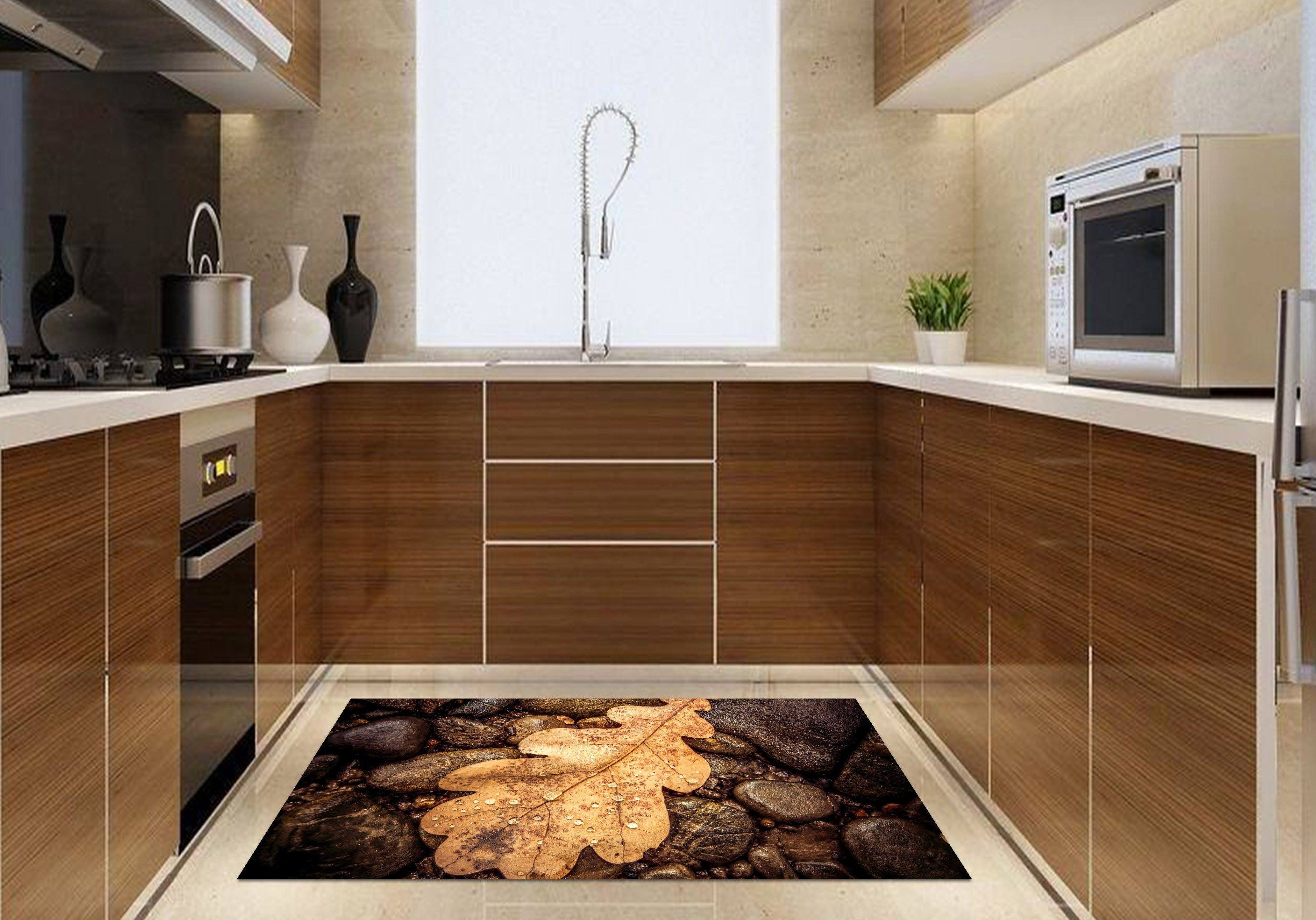 3D Stones And Leaf Kitchen Mat Floor Mural Wallpaper AJ Wallpaper 