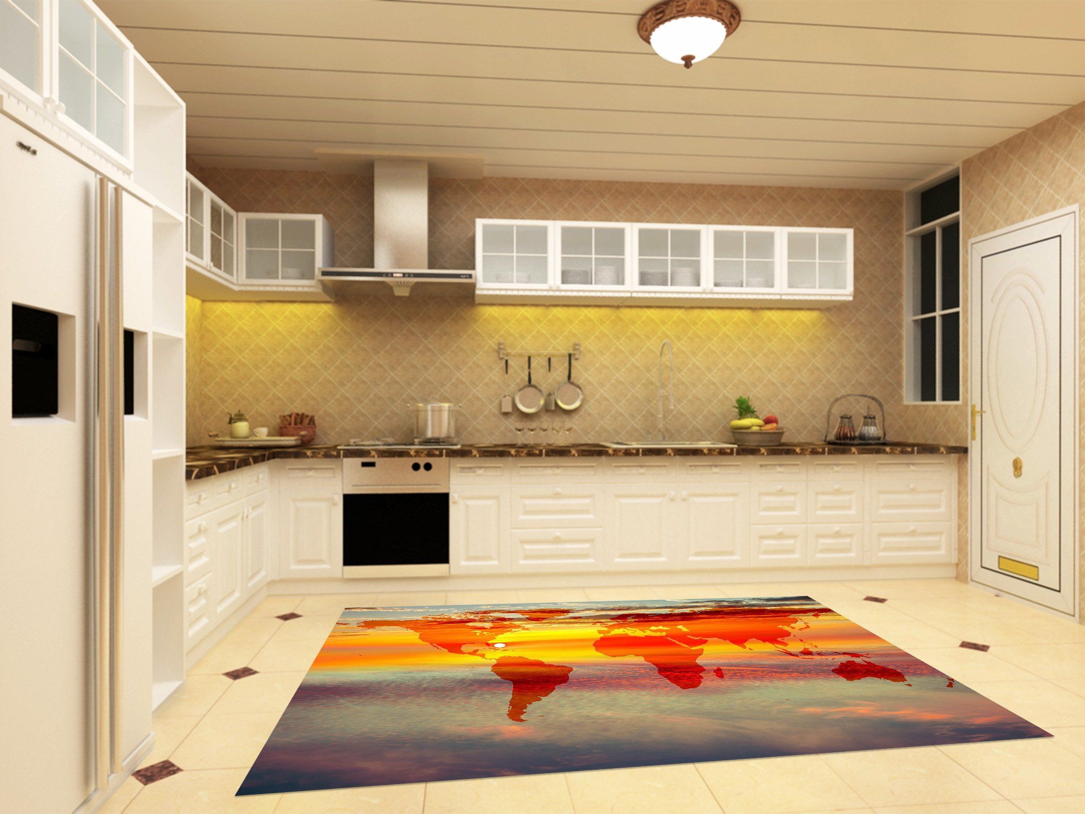 3D Sunset Sky World Map 608 Kitchen Mat Floor Mural Wallpaper AJ Wallpaper 