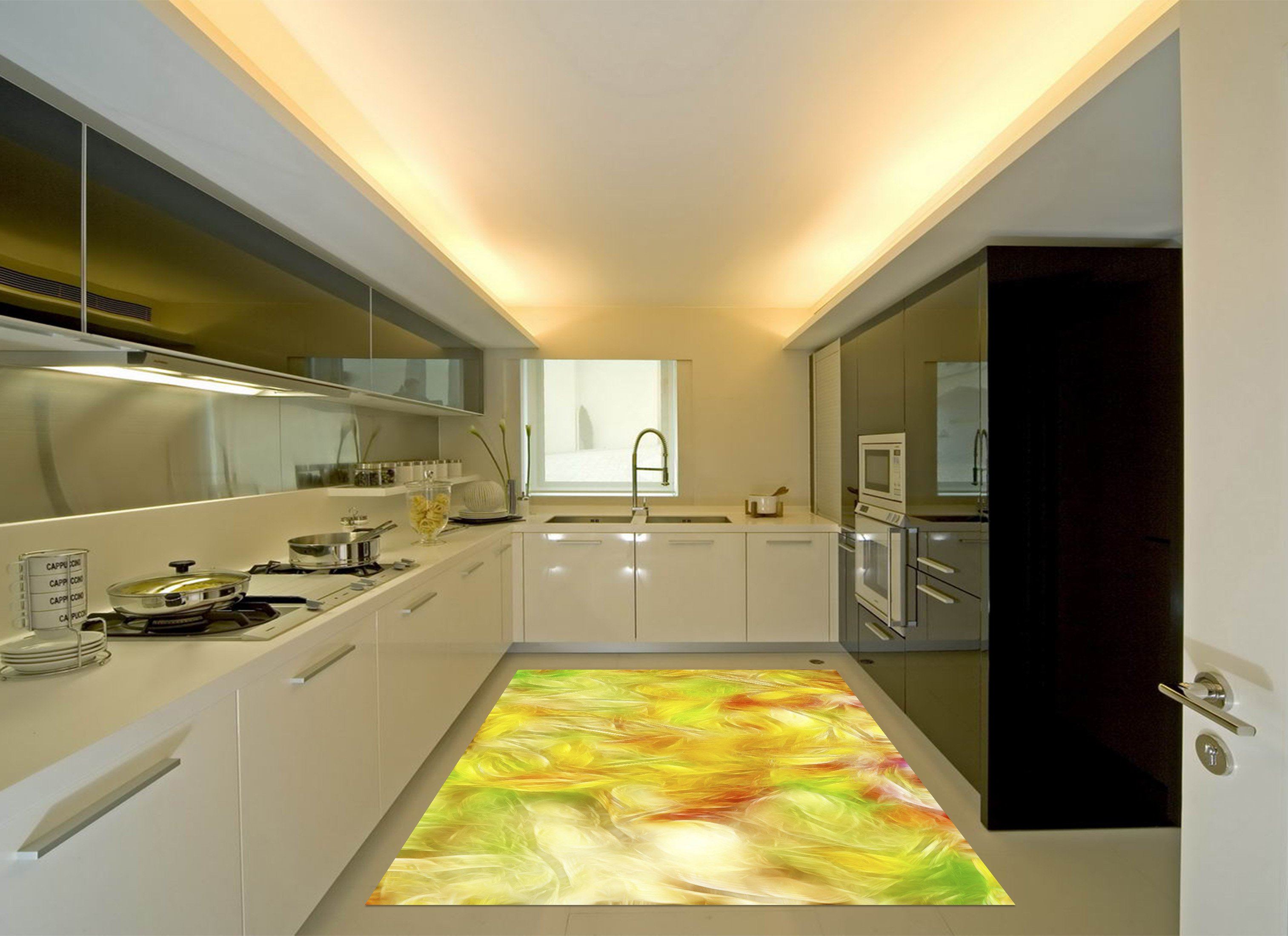 3D Shiny Leaves Pattern Kitchen Mat Floor Mural Wallpaper AJ Wallpaper 