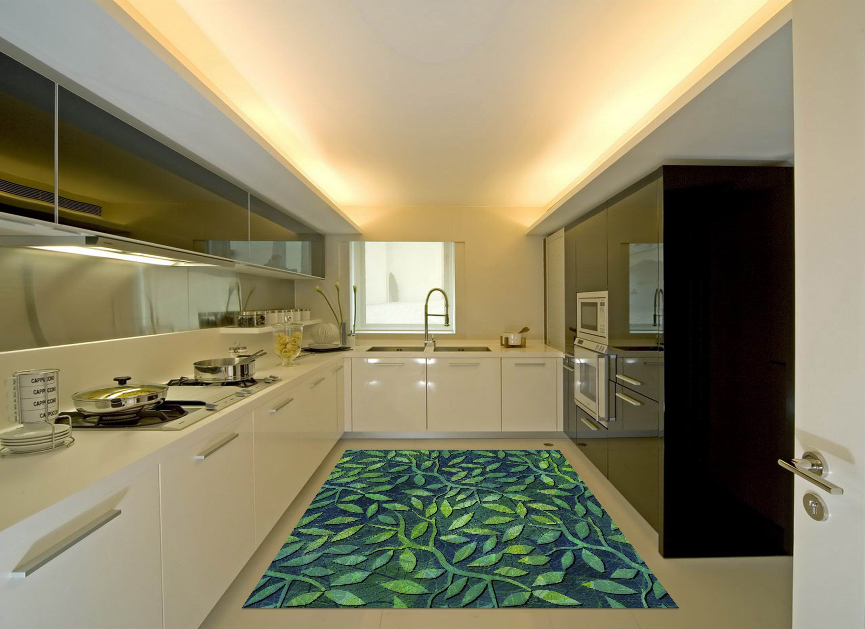 3D Leaves Pattern Kitchen Mat Floor Mural Wallpaper AJ Wallpaper 
