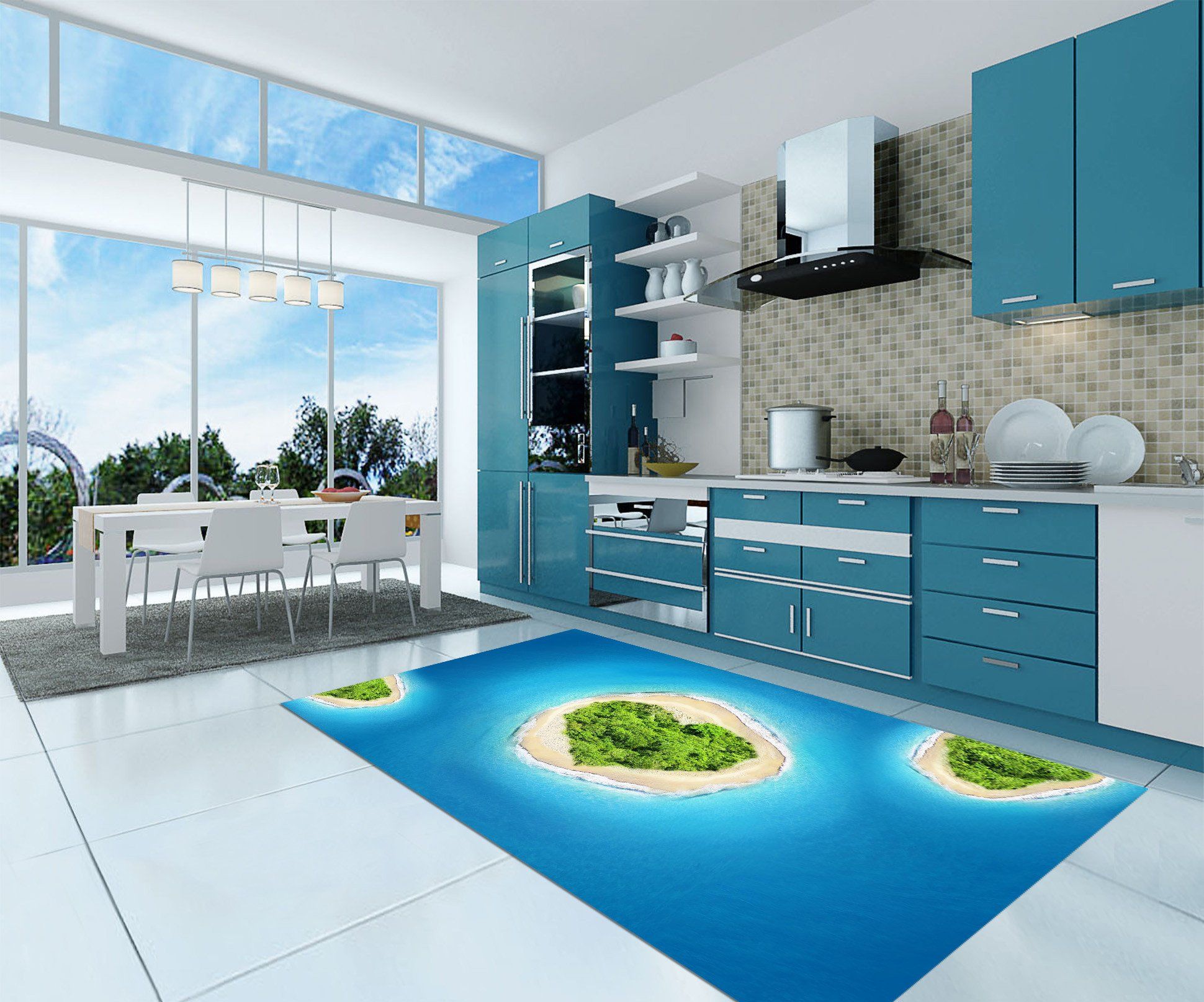 3D Heart Shape Island 129 Kitchen Mat Floor Mural Wallpaper AJ Wallpaper 