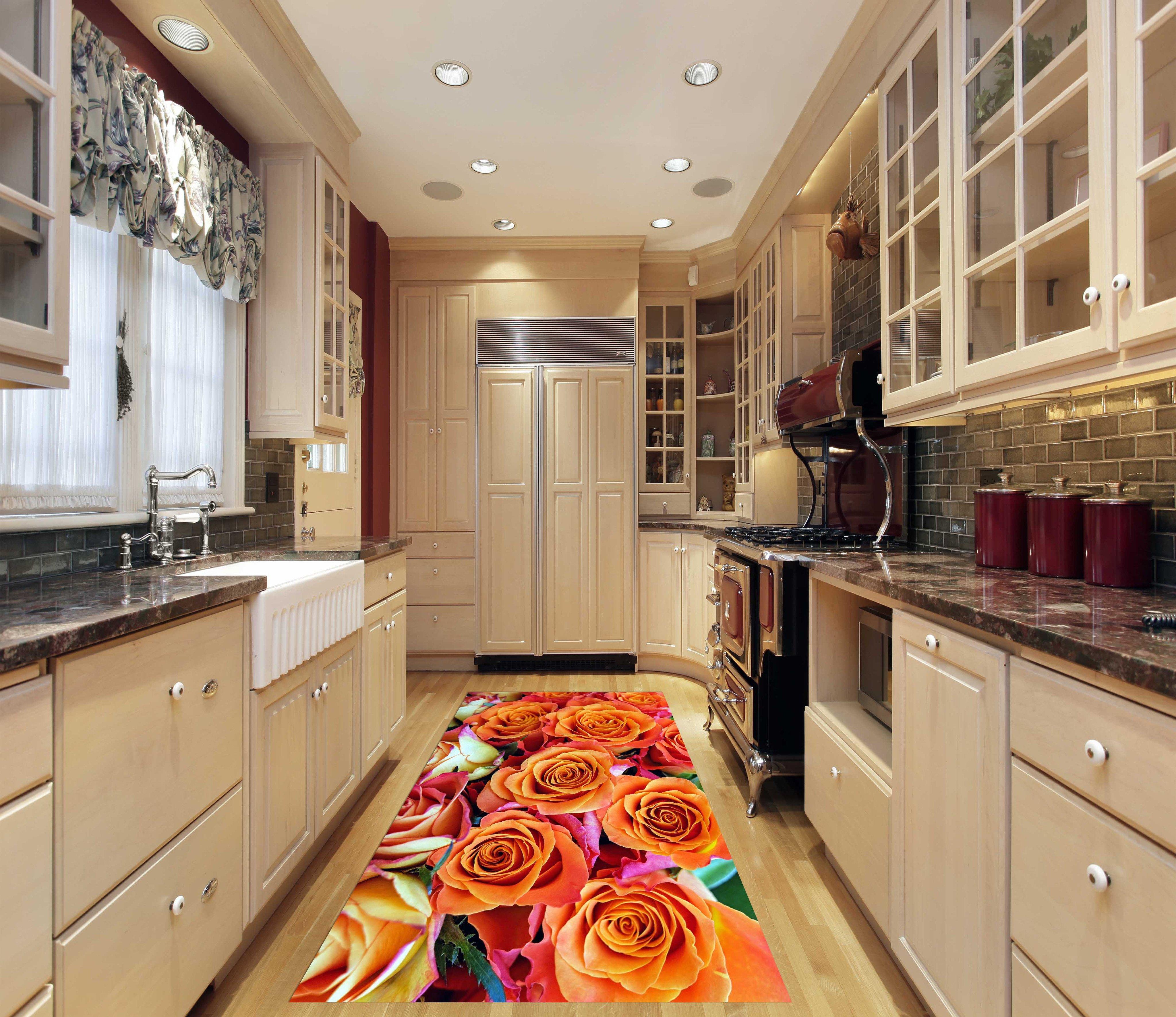 3D Beautiful Roses Kitchen Mat Floor Mural Wallpaper AJ Wallpaper 