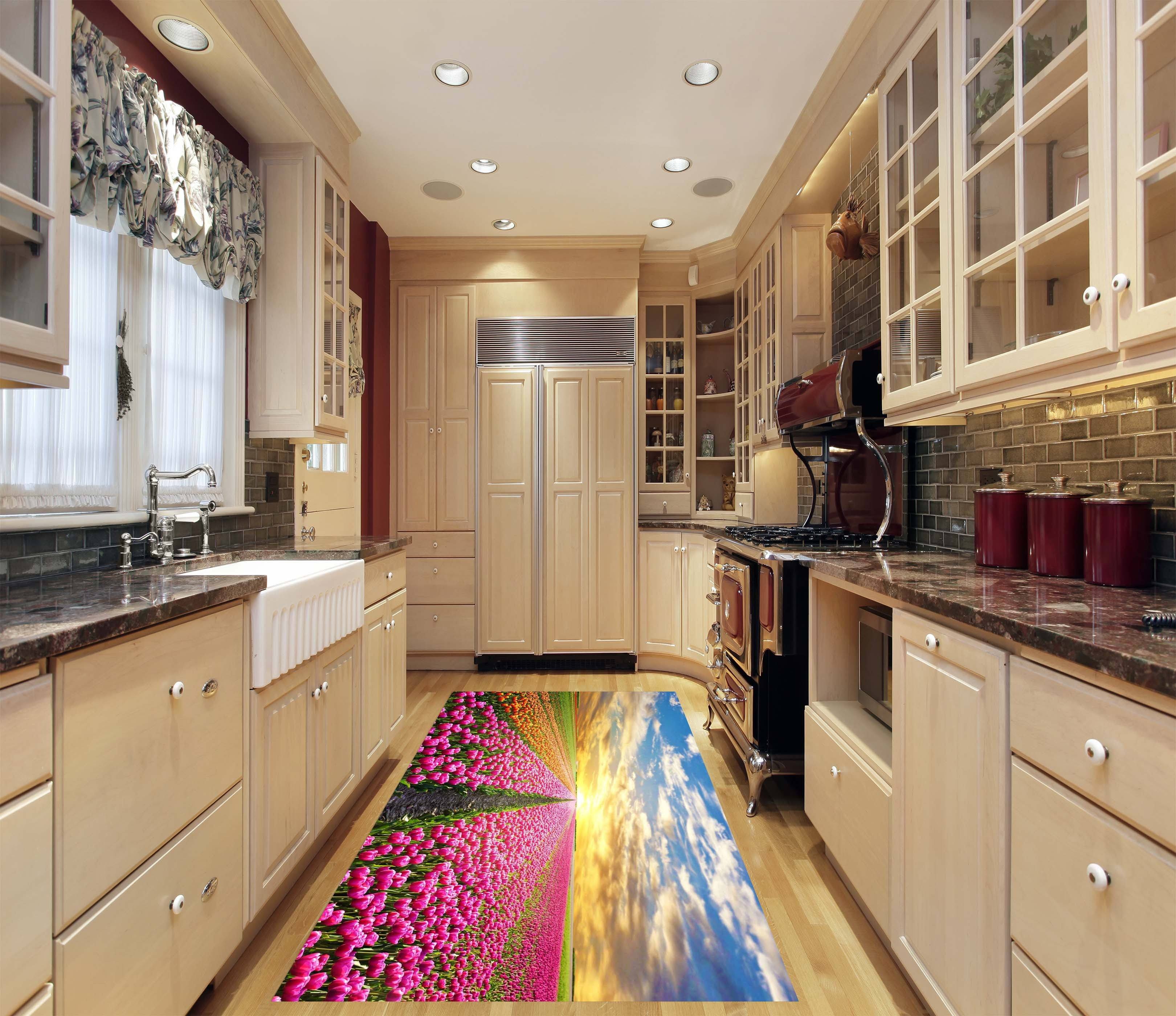 3D Flowers Field Sunset 513 Kitchen Mat Floor Mural Wallpaper AJ Wallpaper 