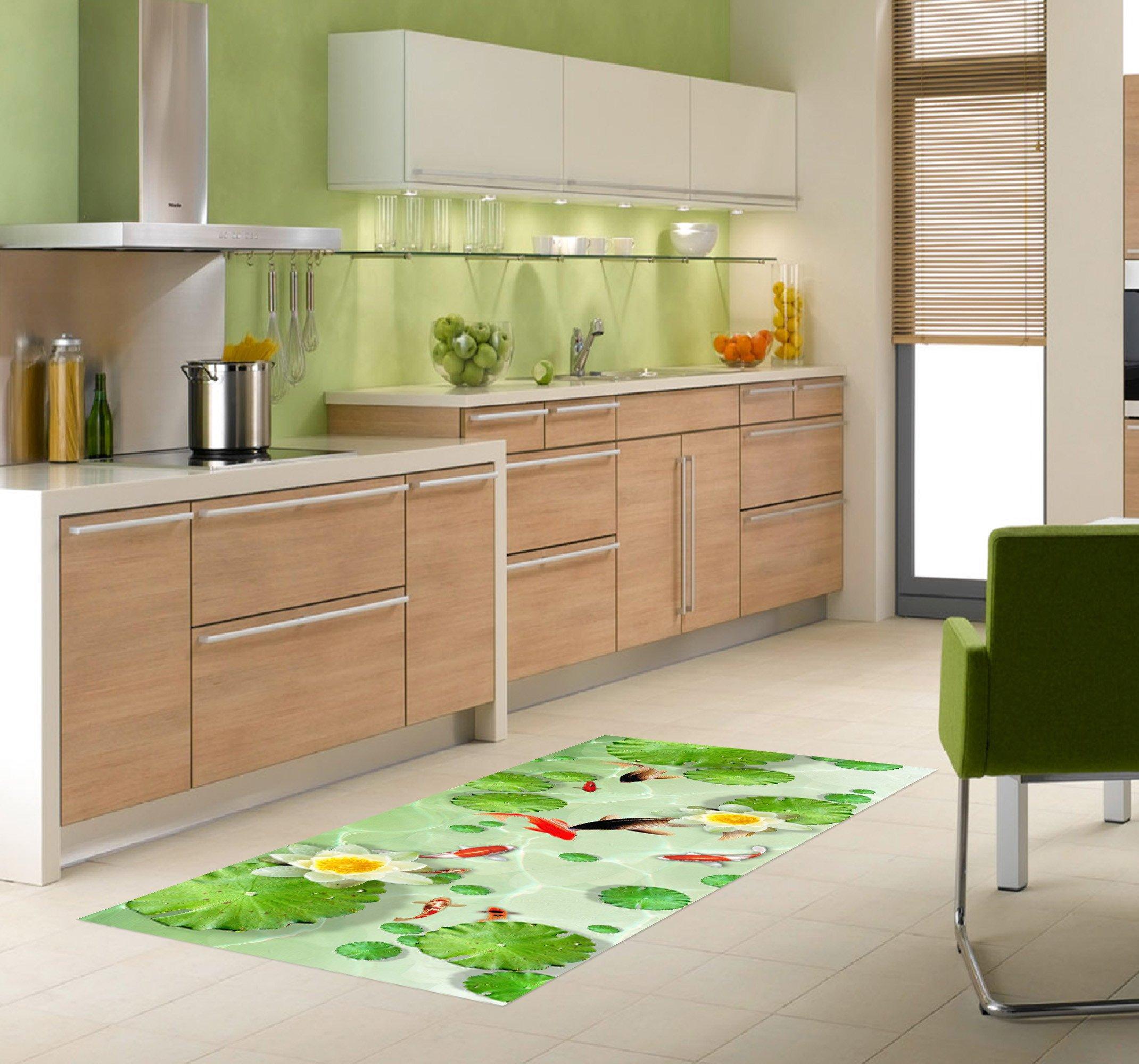 3D Fish Pond Lotus 14 Kitchen Mat Floor Mural Wallpaper AJ Wallpaper 