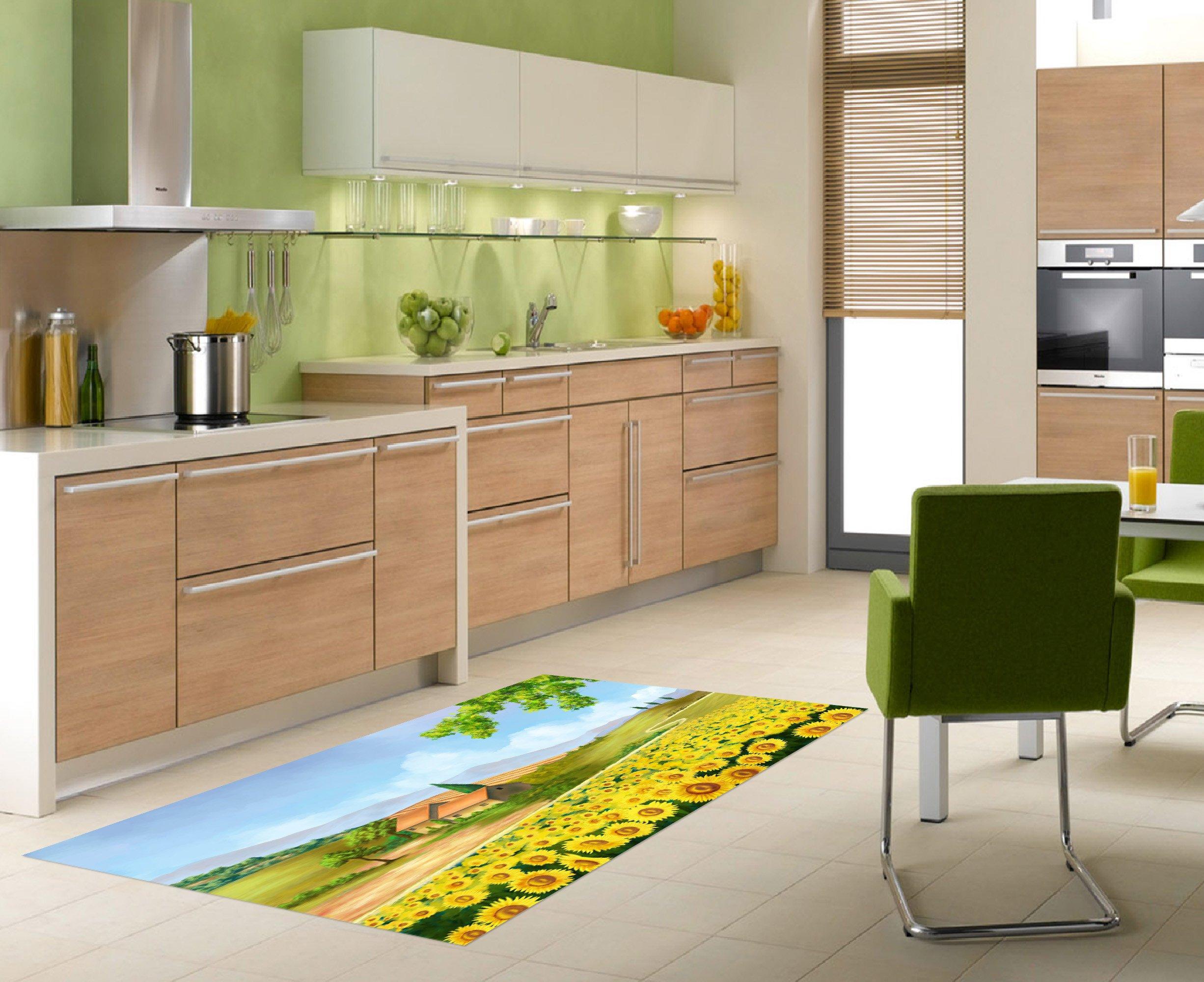 3D Cottages Sunflowes 671 Kitchen Mat Floor Mural Wallpaper AJ Wallpaper 