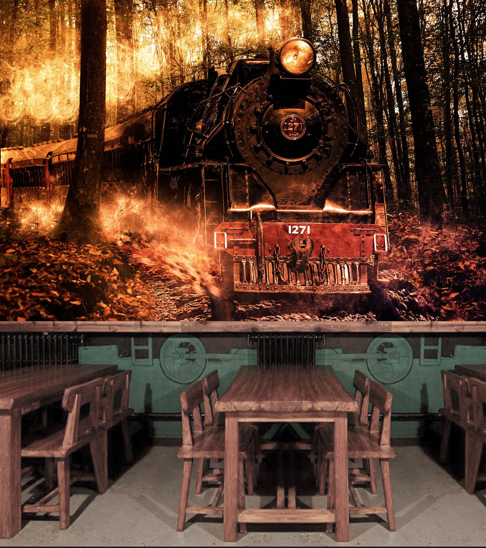 3D Vintage Train Forest 274 Vehicle Wall Murals
