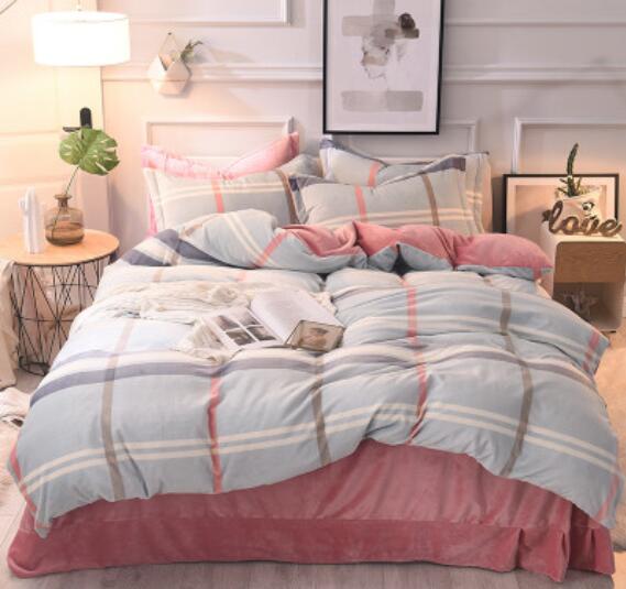 3D Pink Blue Plaid 20127 Bed Pillowcases Quilt