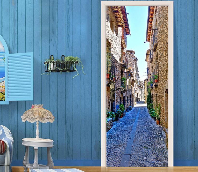 3D city alley scenery door mural Wallpaper AJ Wallpaper 