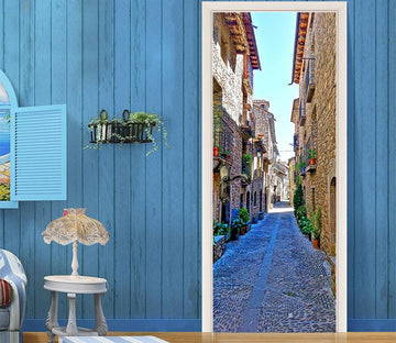 3D city alley scenery door mural Wallpaper AJ Wallpaper 