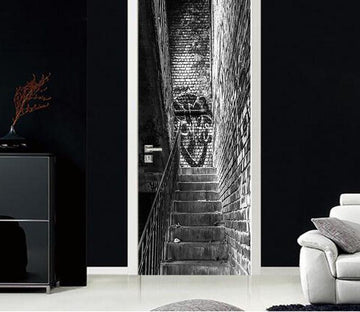3D handrail stairs stone brick door mural Wallpaper AJ Wallpaper 