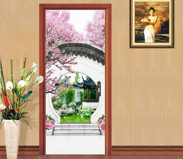 3D classical courtyard arch flower tree pond door mural Wallpaper AJ Wallpaper 
