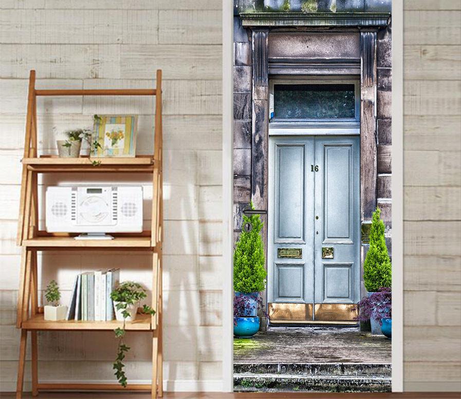 3D blue board painting door mural Wallpaper AJ Wallpaper 