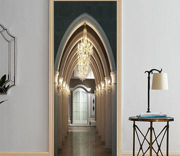 3D spire a chandelier arch corridor door mural Wallpaper AJ Wallpaper 