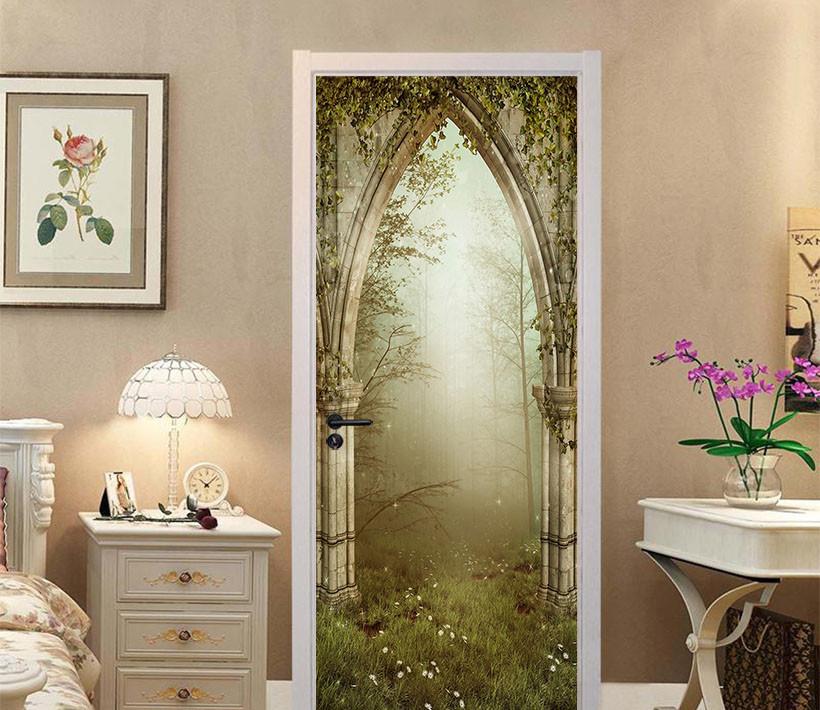 3D forest stone arch door mural Wallpaper AJ Wallpaper 