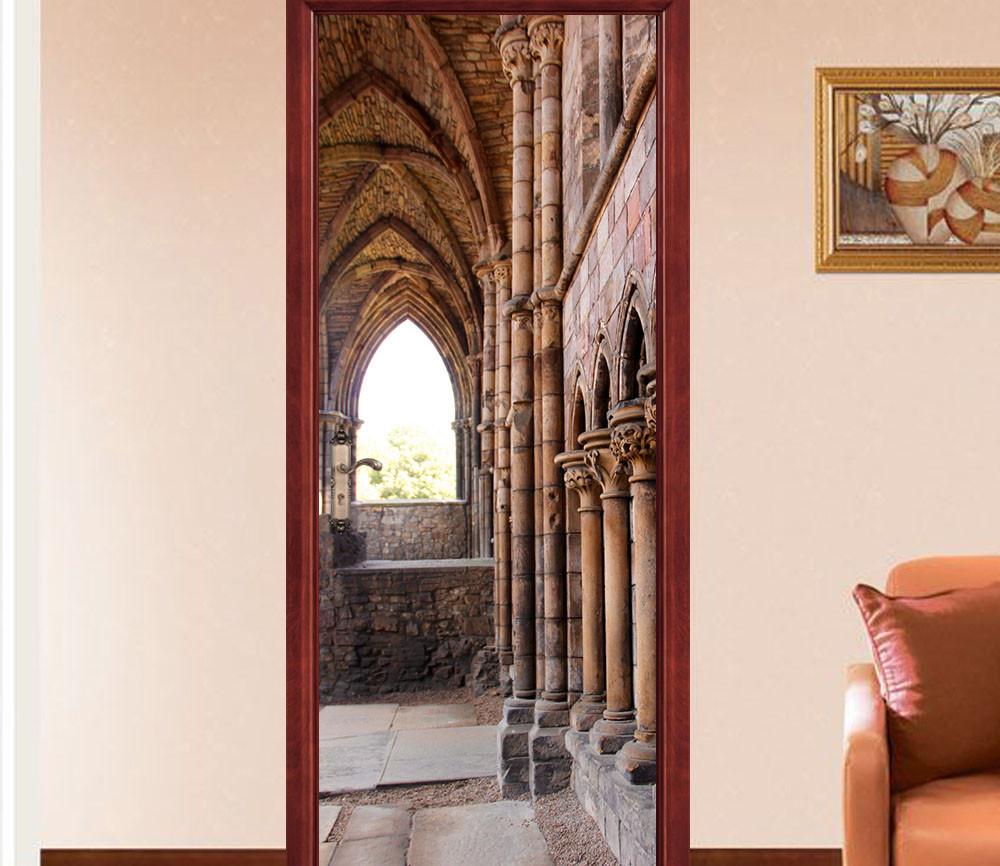 3D long corridor high post door mural Wallpaper AJ Wallpaper 