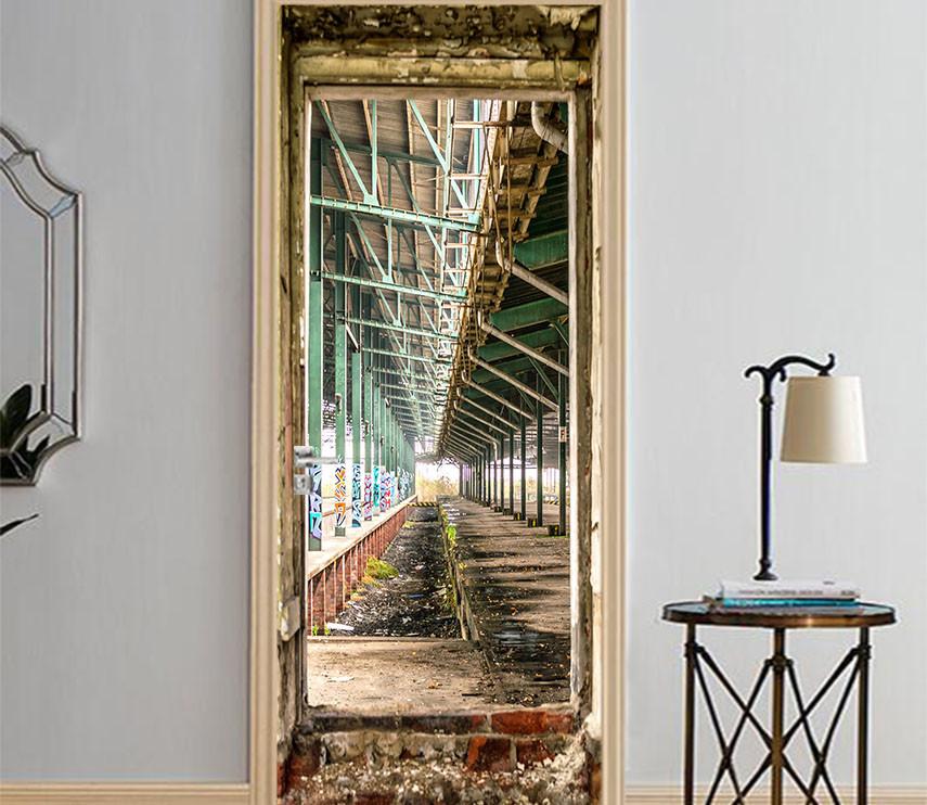 3D moss tall pillars field painting door mural Wallpaper AJ Wallpaper 