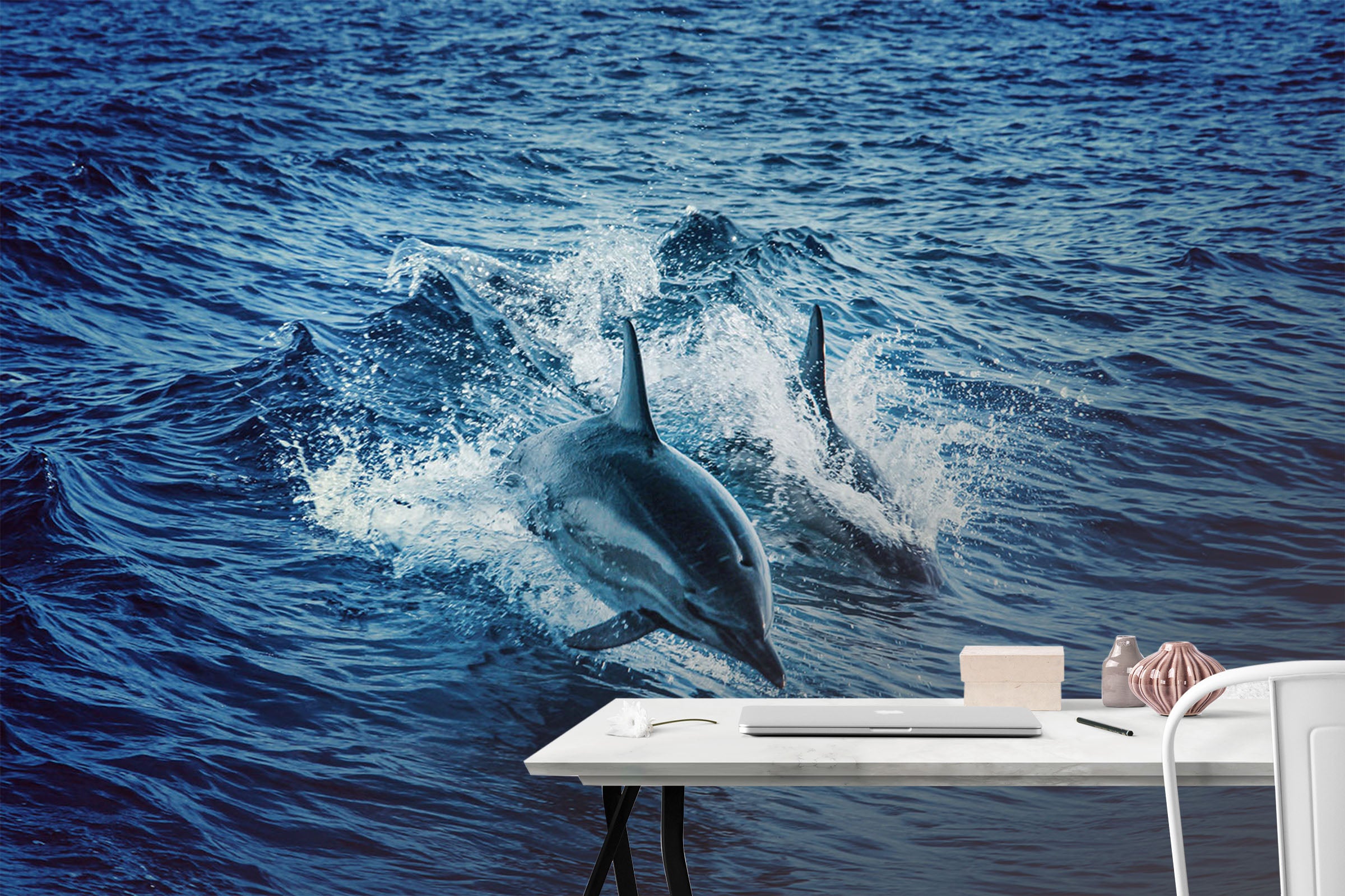 3D Blue Dolphin 252 Wall Murals