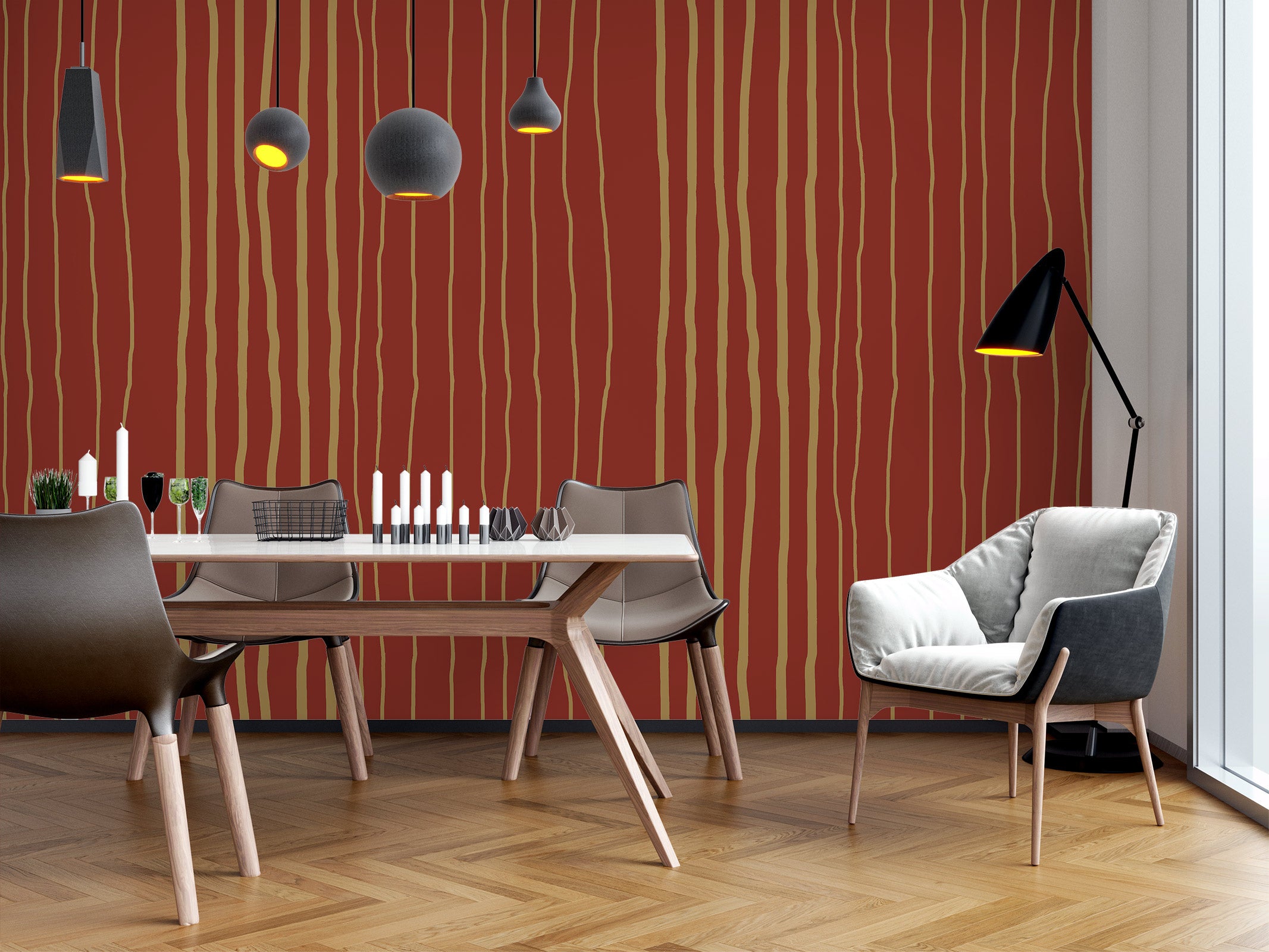 3D Red Yellow Stripes 98137 Kasumi Loffler Wall Mural Wall Murals