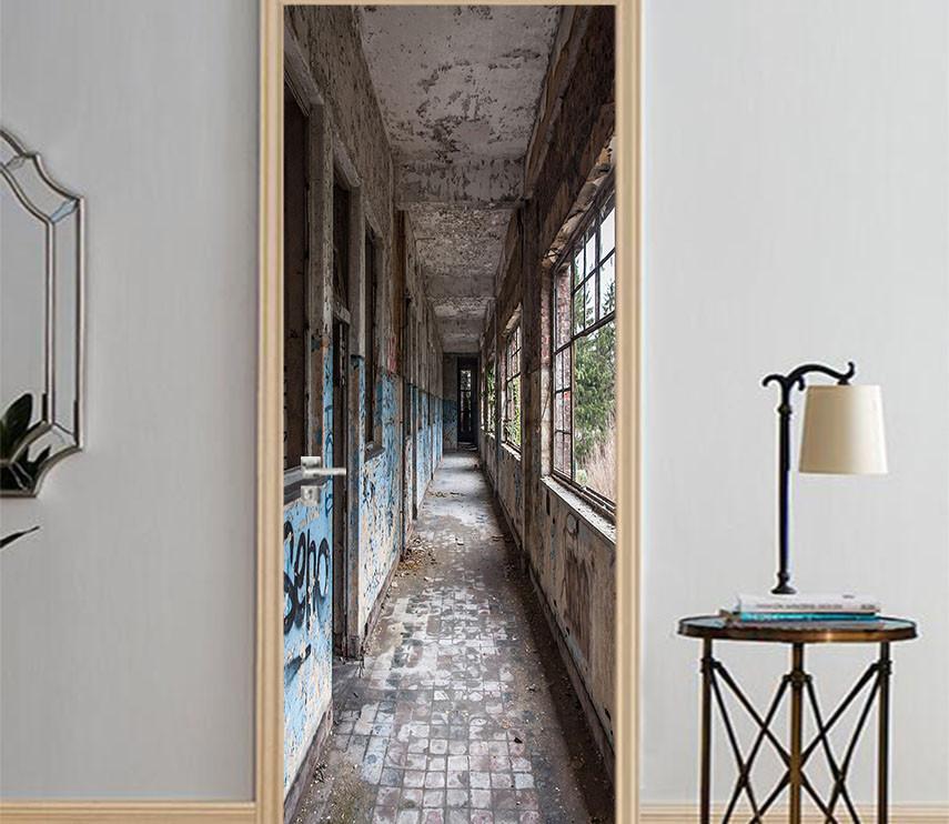 3D windowsill corridor aisle door mural Wallpaper AJ Wallpaper 