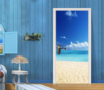 3D sea beach blue sky door mural Wallpaper AJ Wallpaper 
