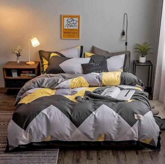 3D Gray Yellow Triangle Curve 14033 Bed Pillowcases Quilt
