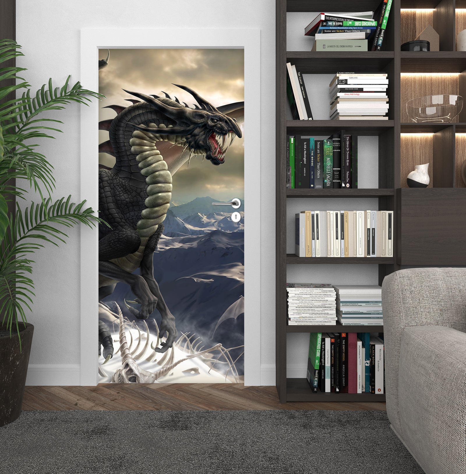 3D Mountain Dragon 603 Tom Wood Door Mural