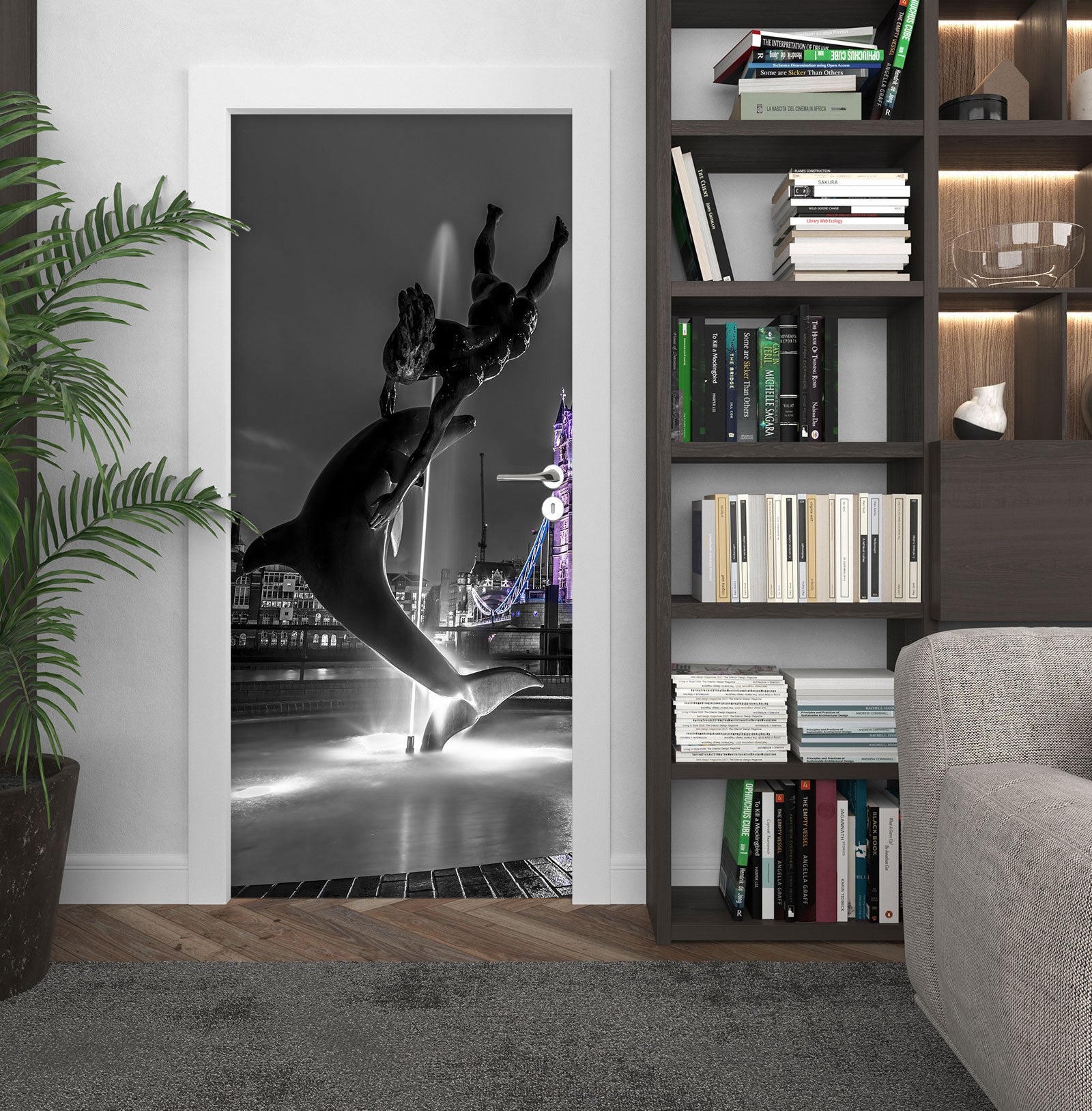 3D Dolphin Shadow 10702 Assaf Frank Door Mural